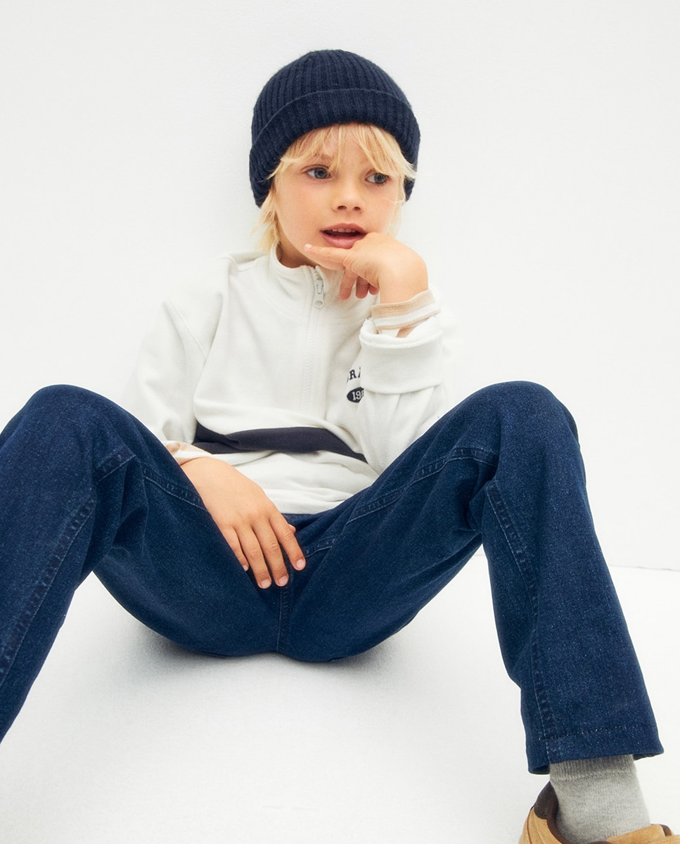 Sweatshirt com Risca e Fecho de Correr Sfera Branco-marfim-3