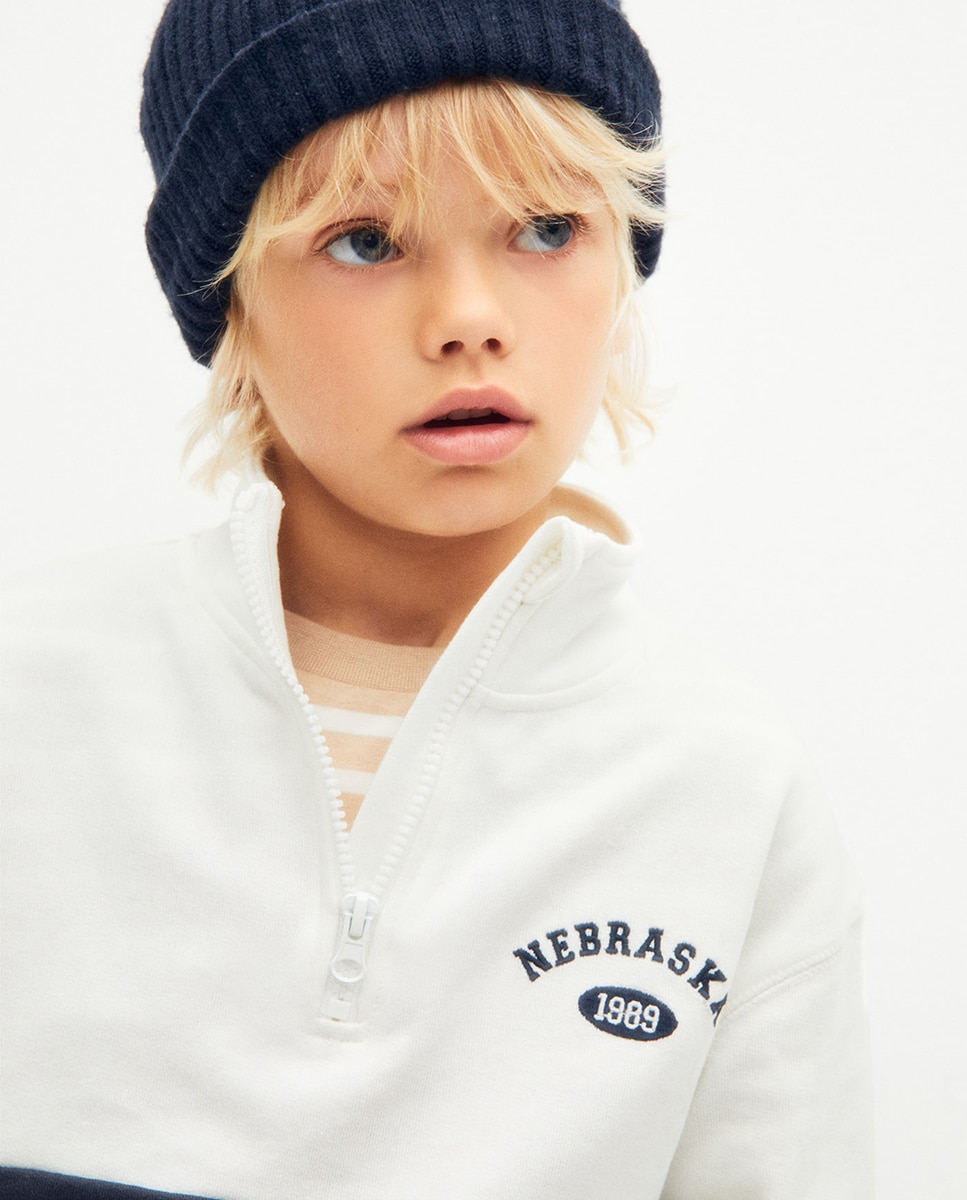 Sweatshirt com Risca e Fecho de Correr Sfera Branco-marfim-4