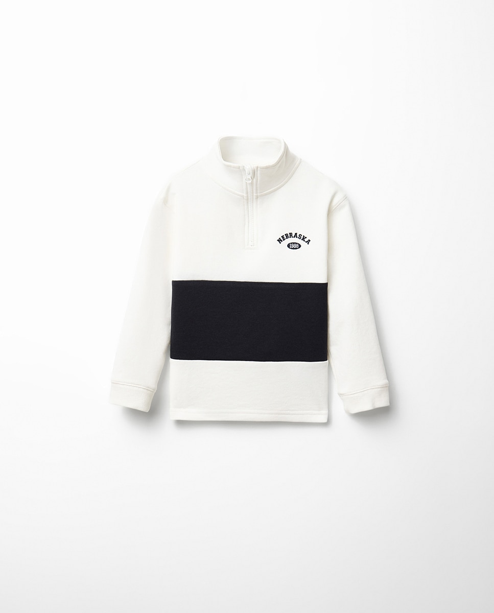 Sweatshirt com Risca e Fecho de Correr Sfera Branco-marfim-5