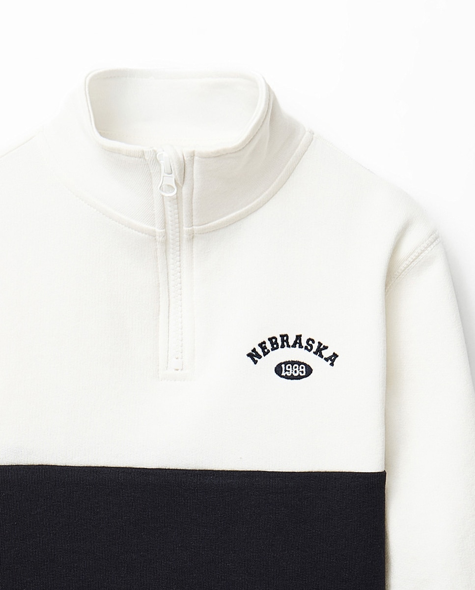Sweatshirt com Risca e Fecho de Correr Sfera Branco-marfim-6