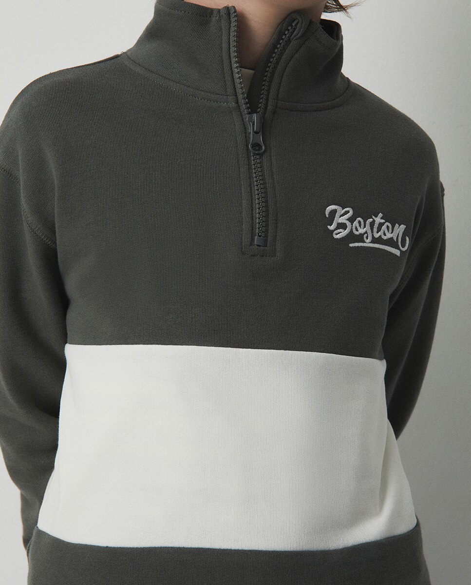 Sudadera franja cremallera - Sfera - Verde Salvia Verde Salvia-2
