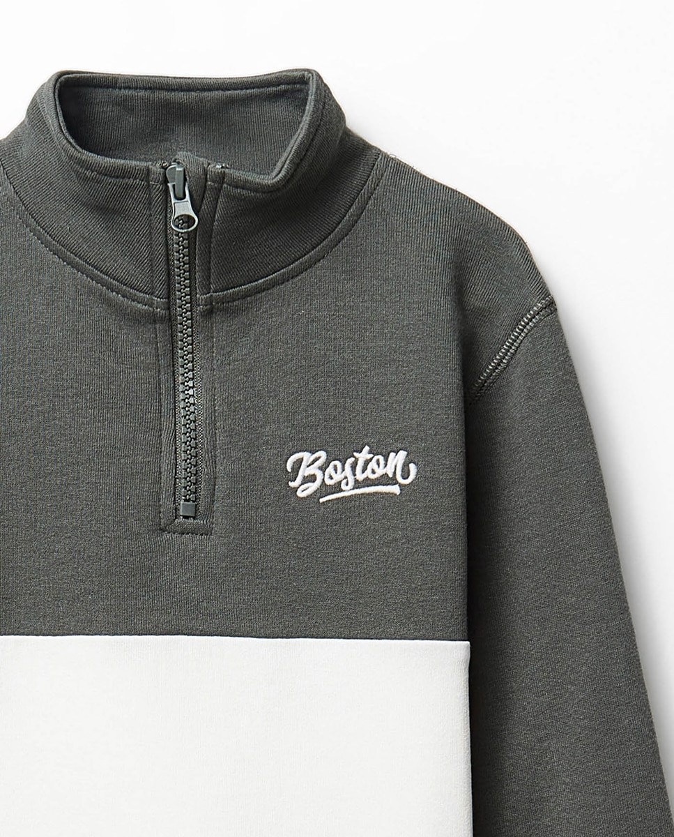Sweatshirt com Risca e Fecho de Correr Sfera Verde Sálvia-2