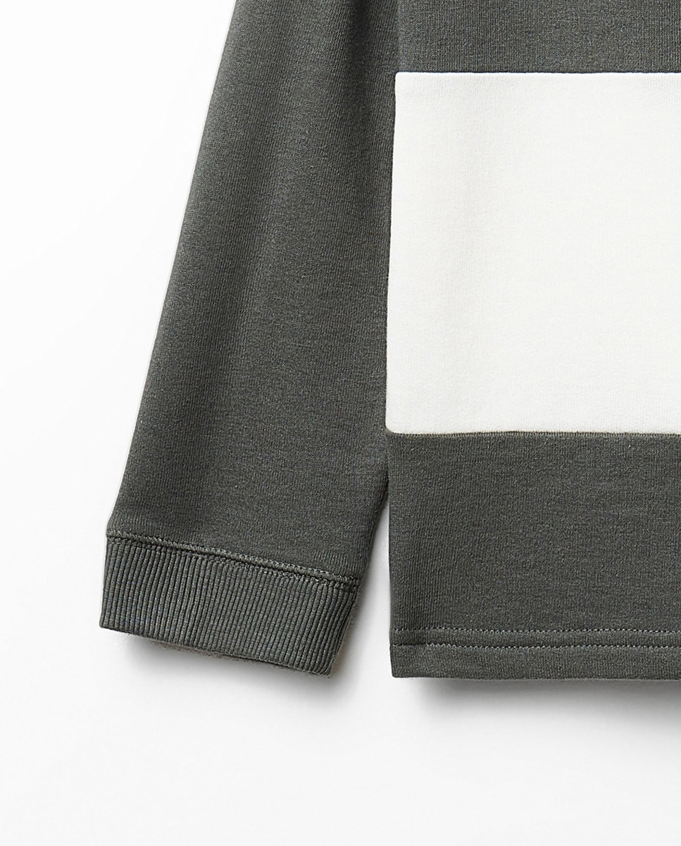 Sweatshirt com Risca e Fecho de Correr Sfera Verde Sálvia-3