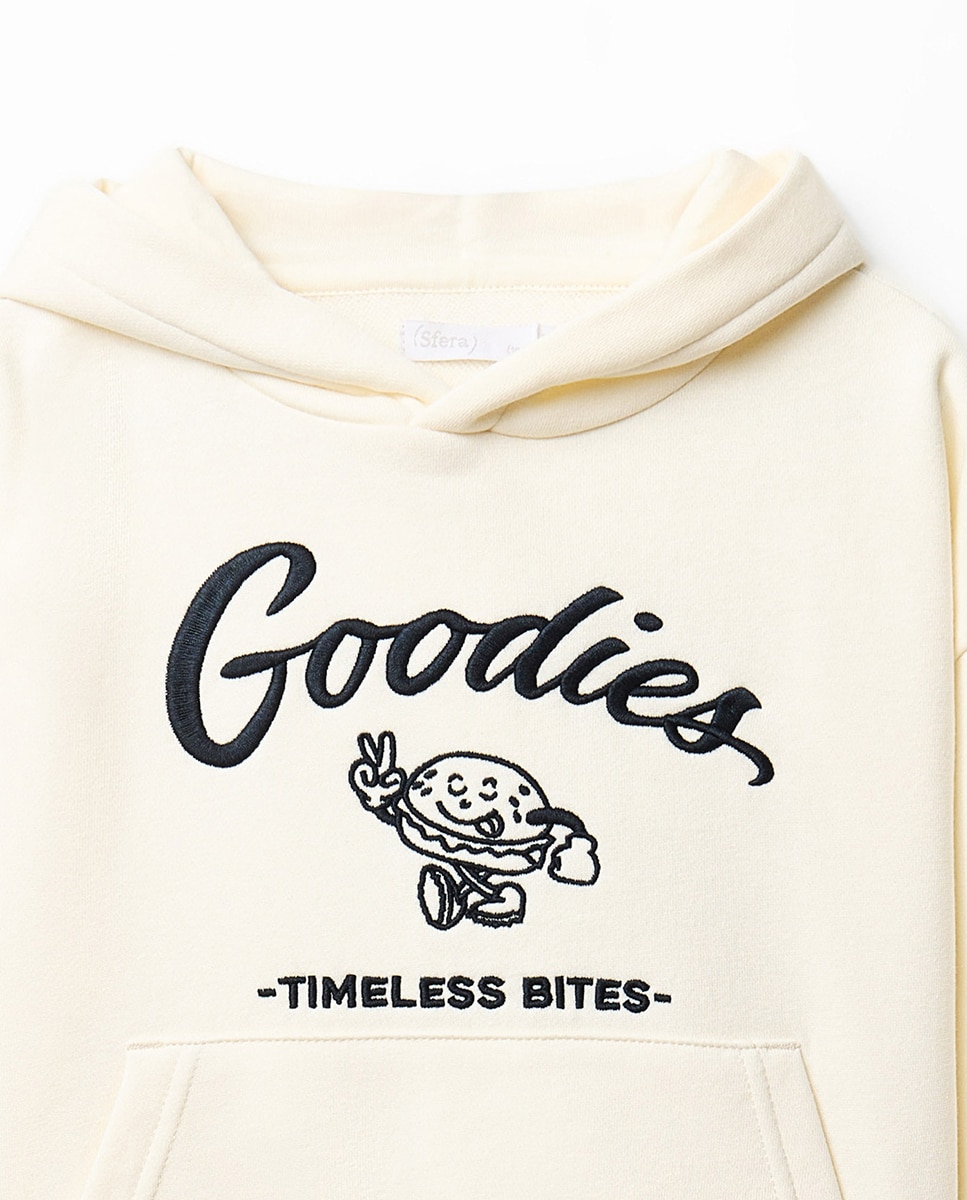Sweatshirt Bordada com Capuz Sfera Branco-marfim-2