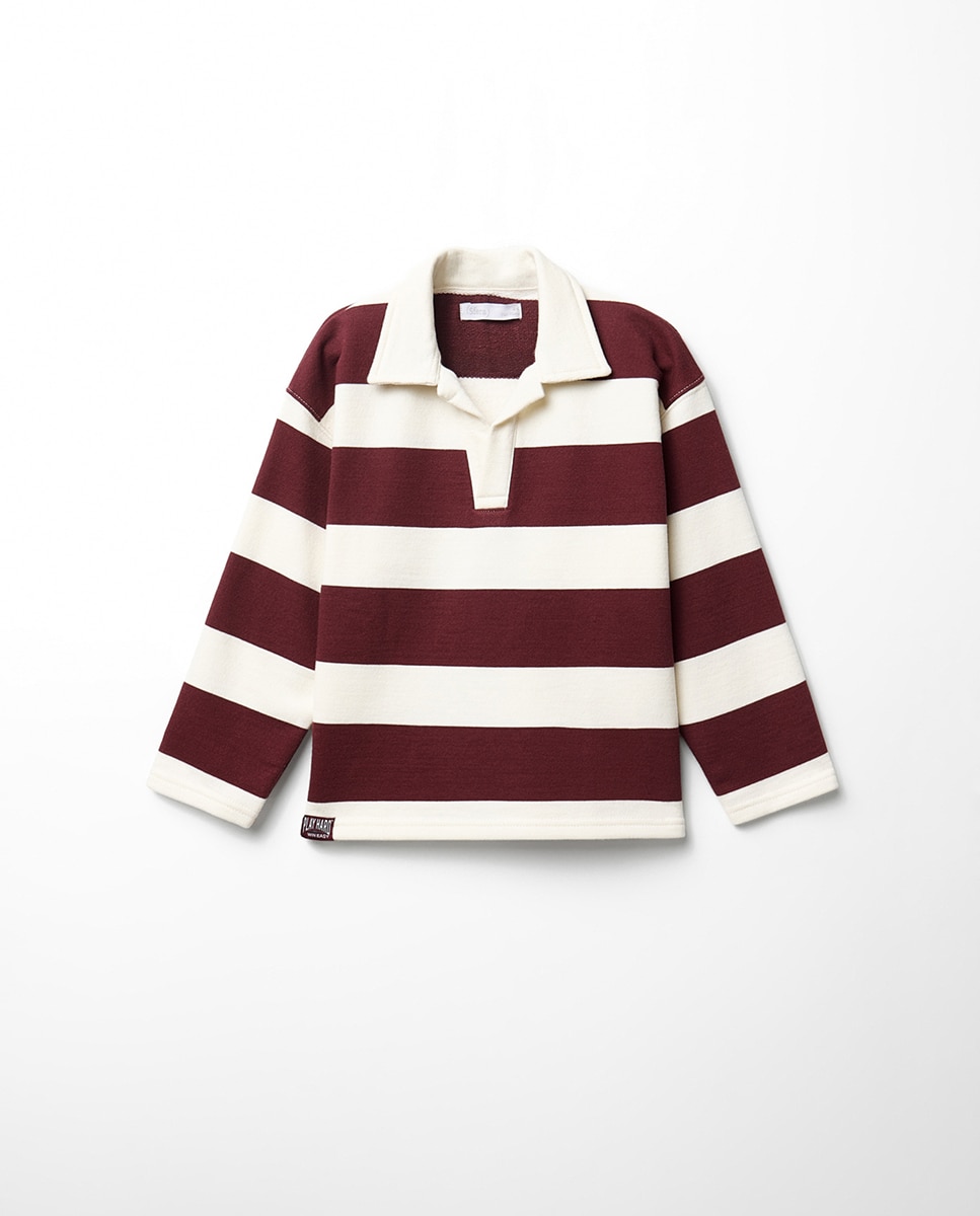 Imagem 0 de Sweatshirt às Riscas com Colarinho de Polo