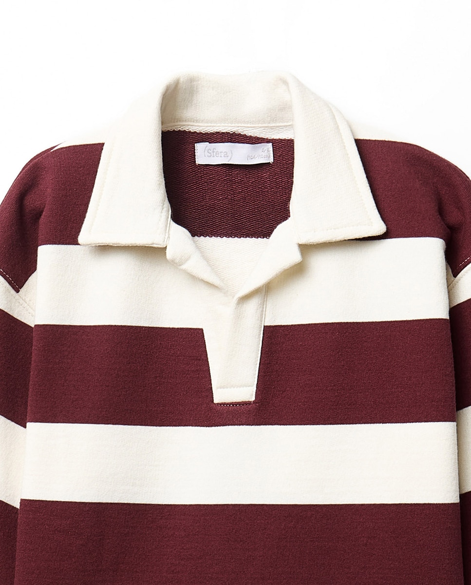 Sweatshirt às Riscas com Colarinho de Polo Sfera Bordeaux-2