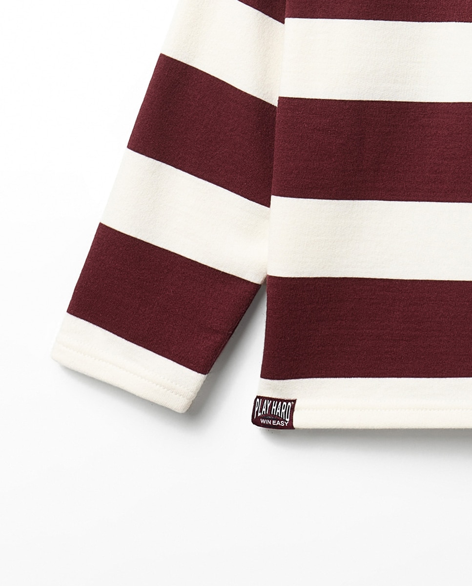 Sweatshirt às Riscas com Colarinho de Polo Sfera Bordeaux-3