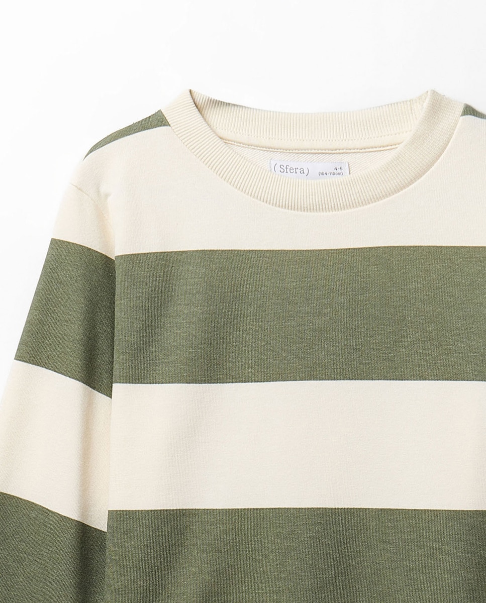 Sweatshirt às Riscas com Etiqueta Sfera 520 Caqui-2