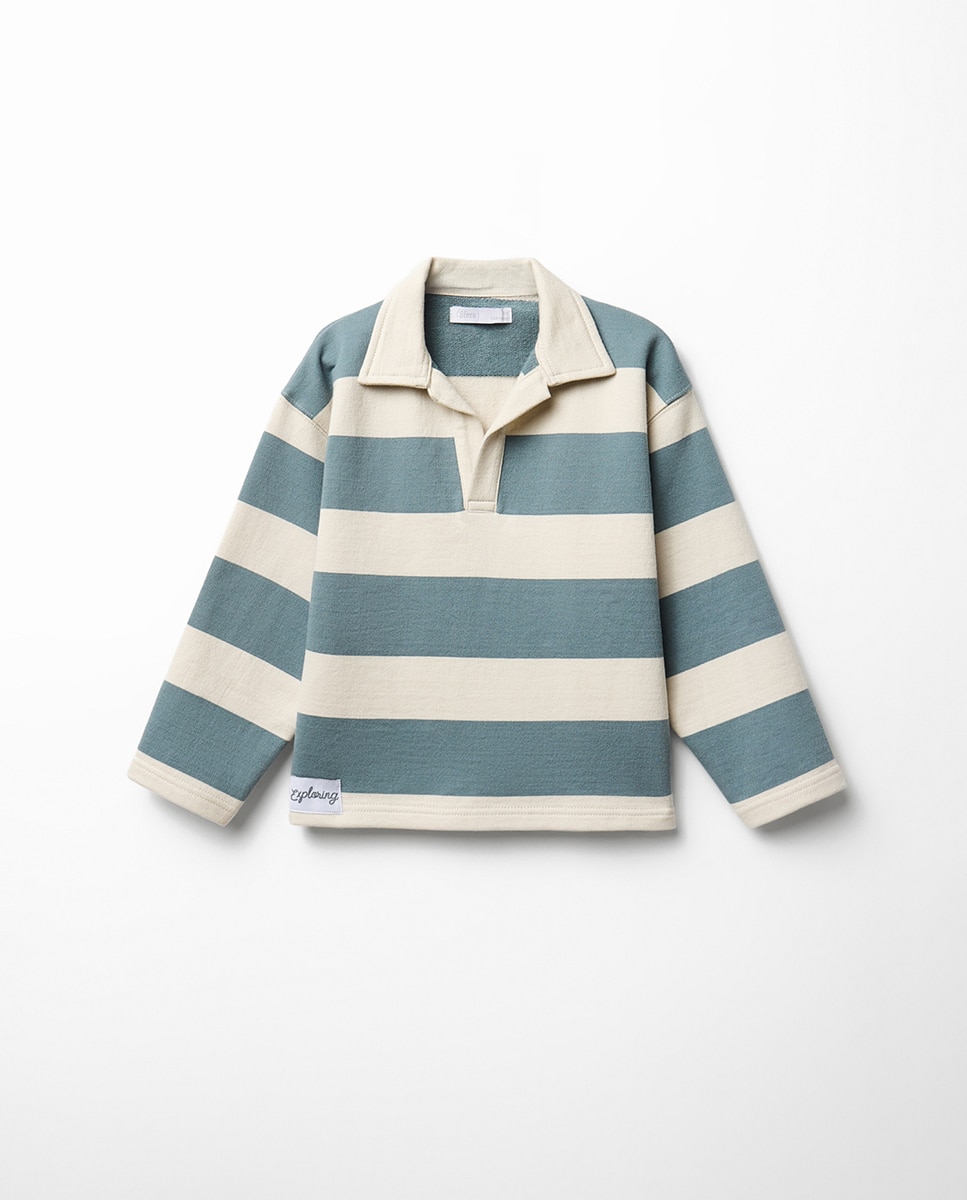Imagem 0 de Sweatshirt às Riscas com Colarinho de Polo
