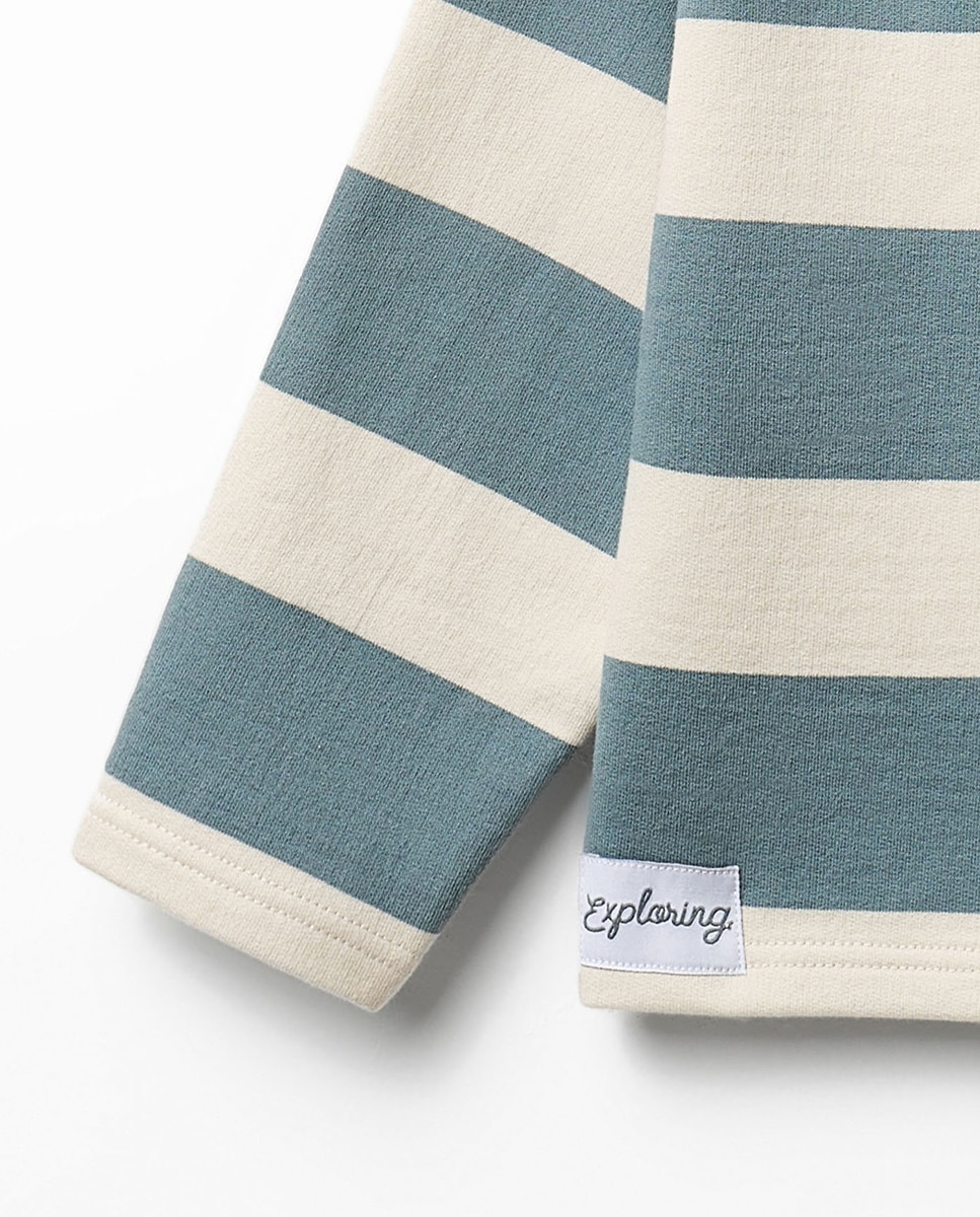 Sweatshirt às Riscas com Colarinho de Polo 530 Verde Escuro-3