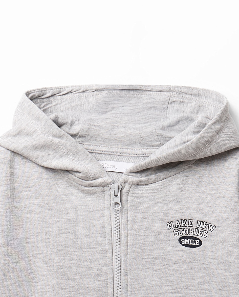 Sweatshirt Aberta com Capuz Cinzento-claro-3
