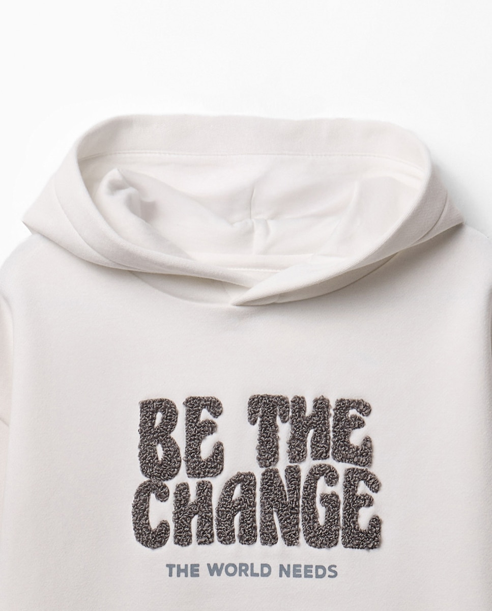 Sweatshirt de Toalha com Capuz Branco-marfim-2