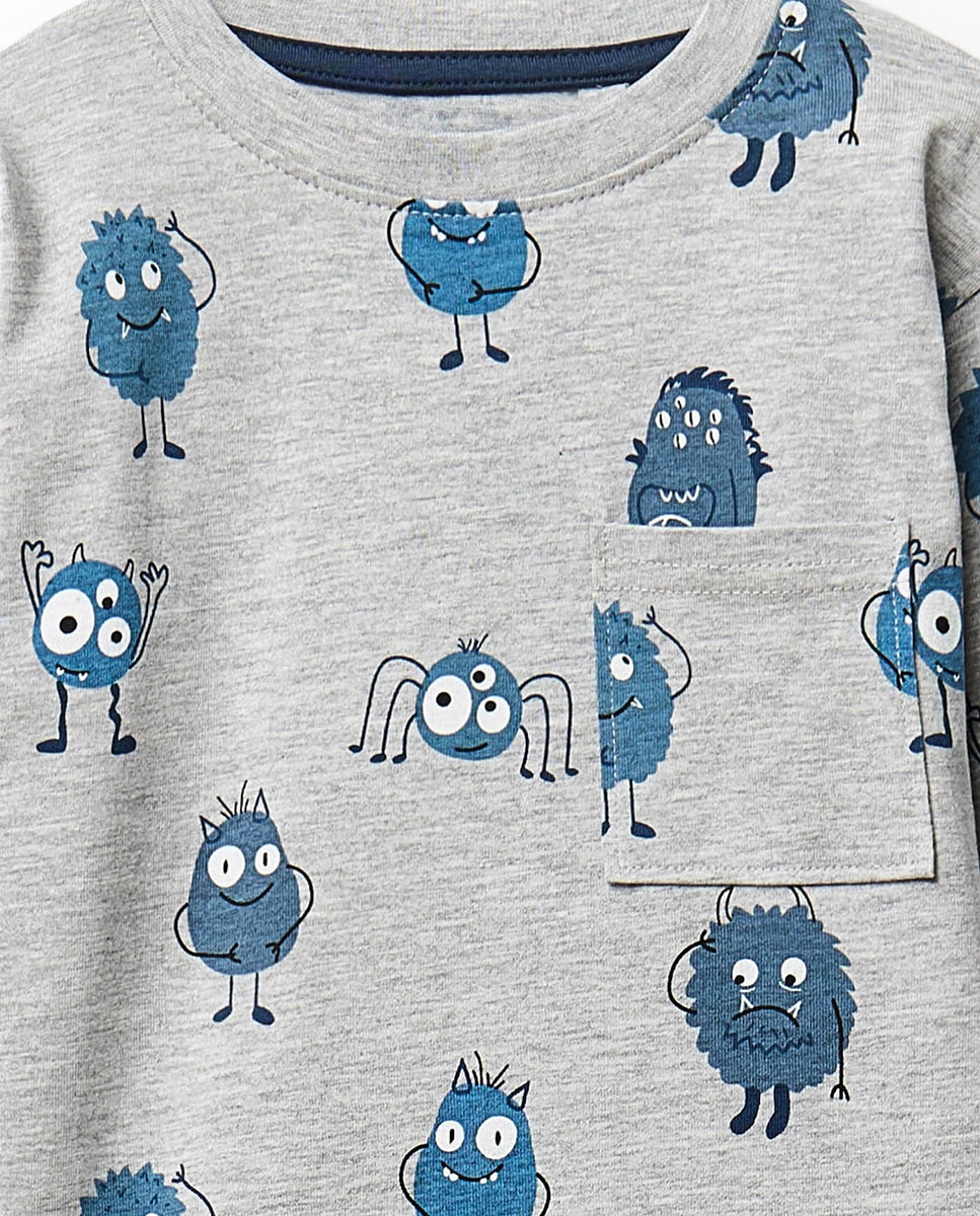 Pijama com Monstros 820 Cinzento Médio-3