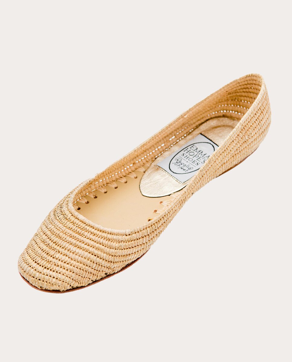 Sapatos Rasos de Ráfia Bege-2