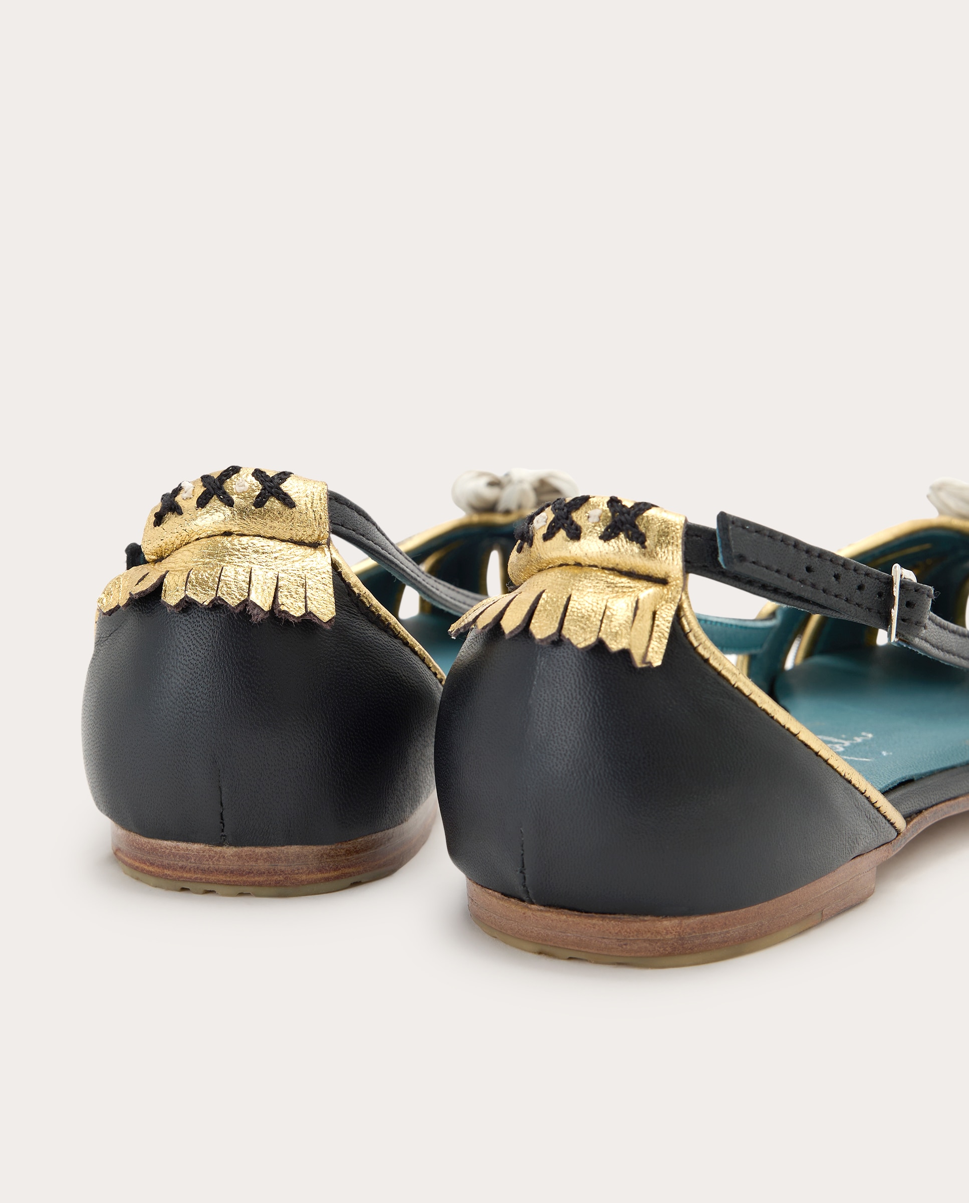 Sapatos Rasos Estampados de Pele Preto-3