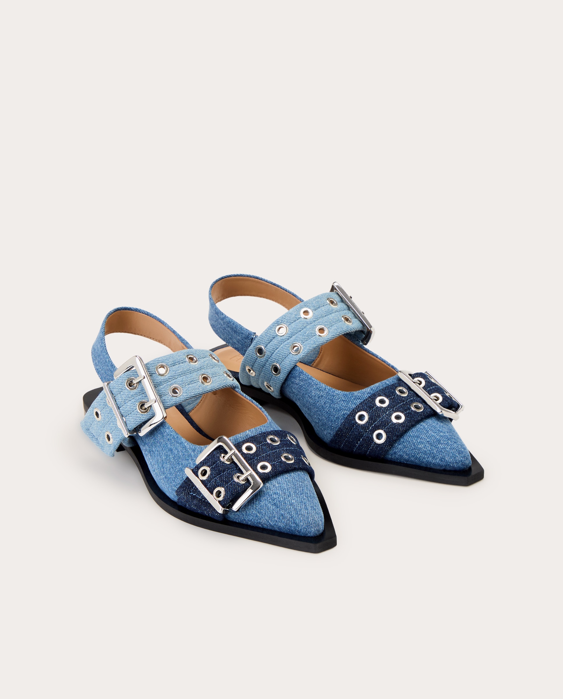 Sapatos Rasos Abertos Denim Azul-2