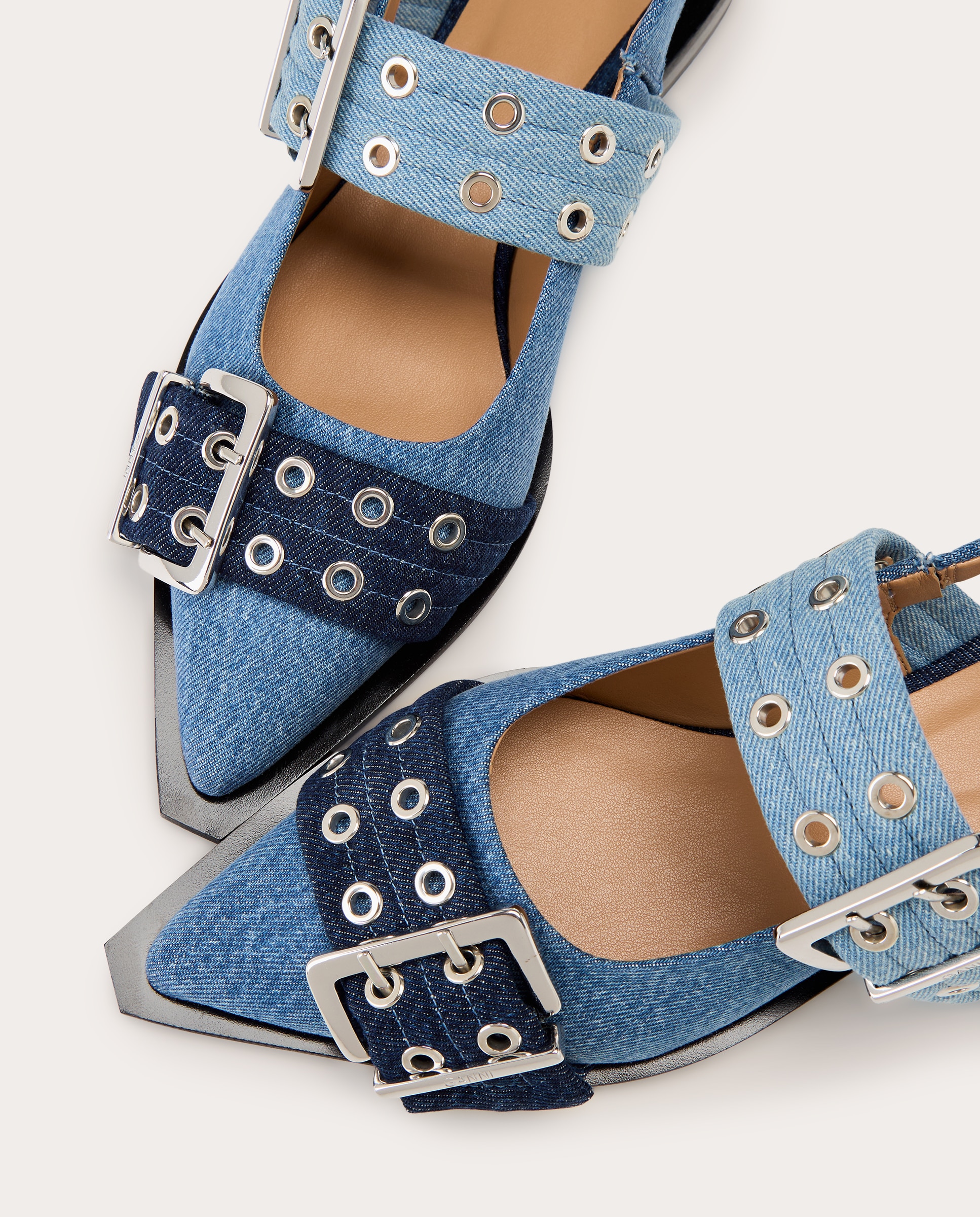 Sapatos Rasos Abertos Denim Azul-5