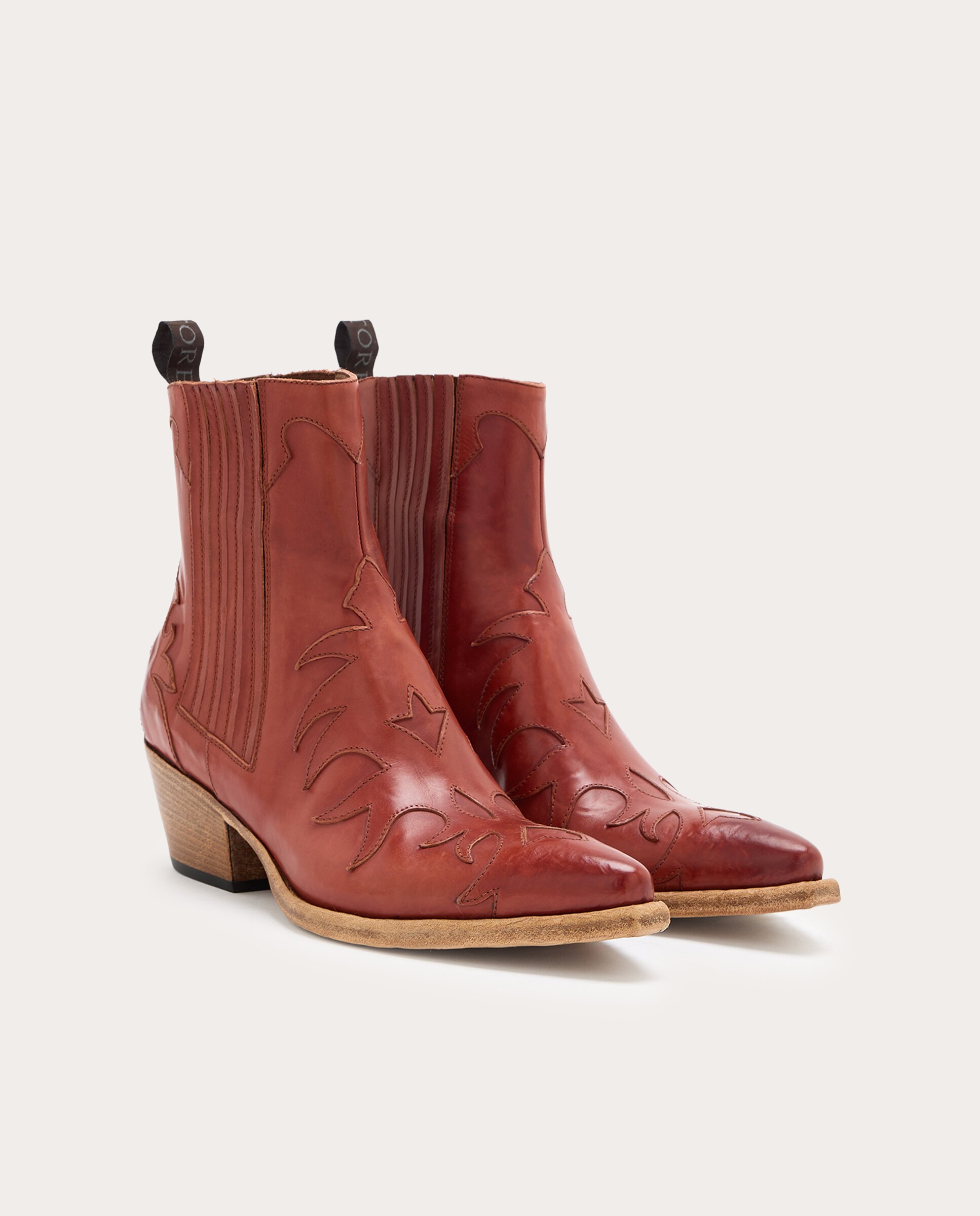 Botins Estilo Cowboy em Pele Castanho-2