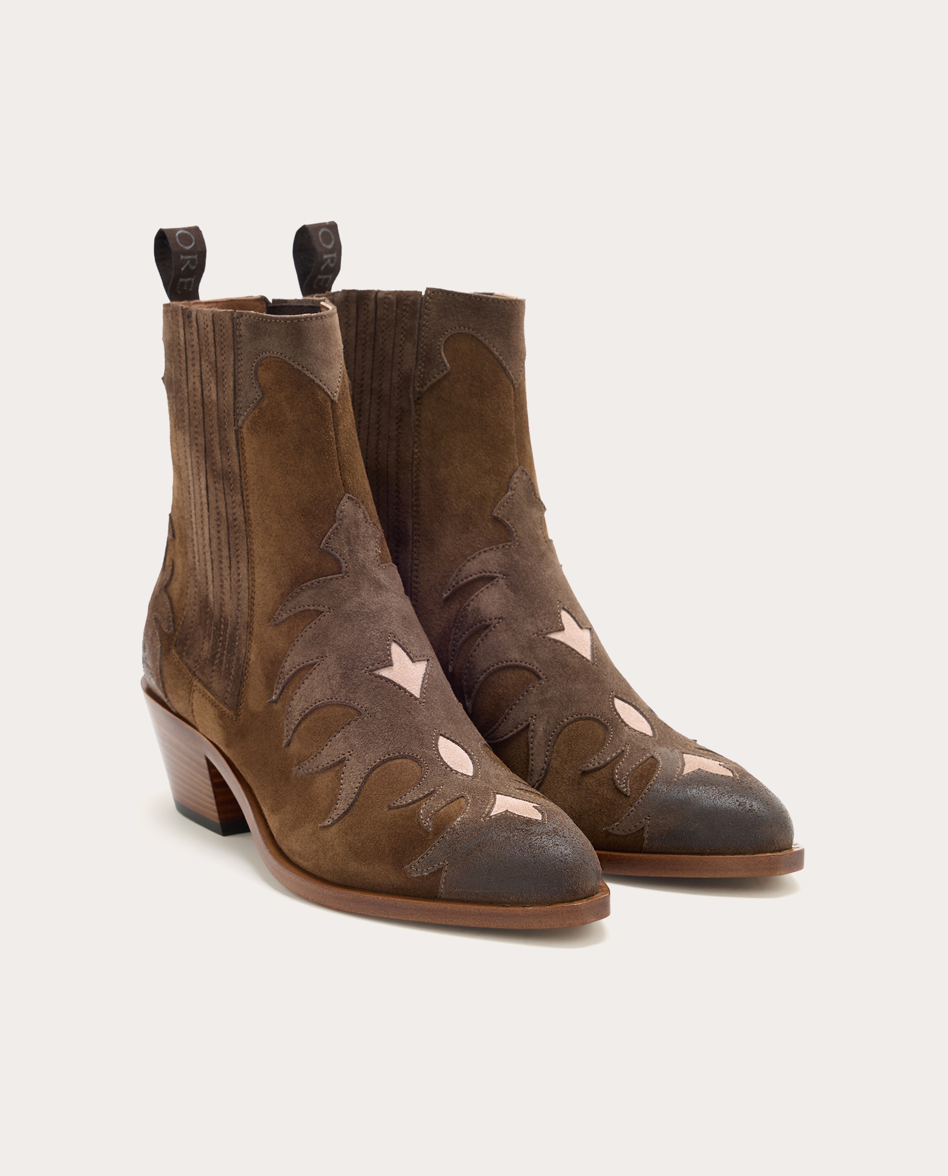 Botins Estilo Cowboy em Camurça Castanho-2