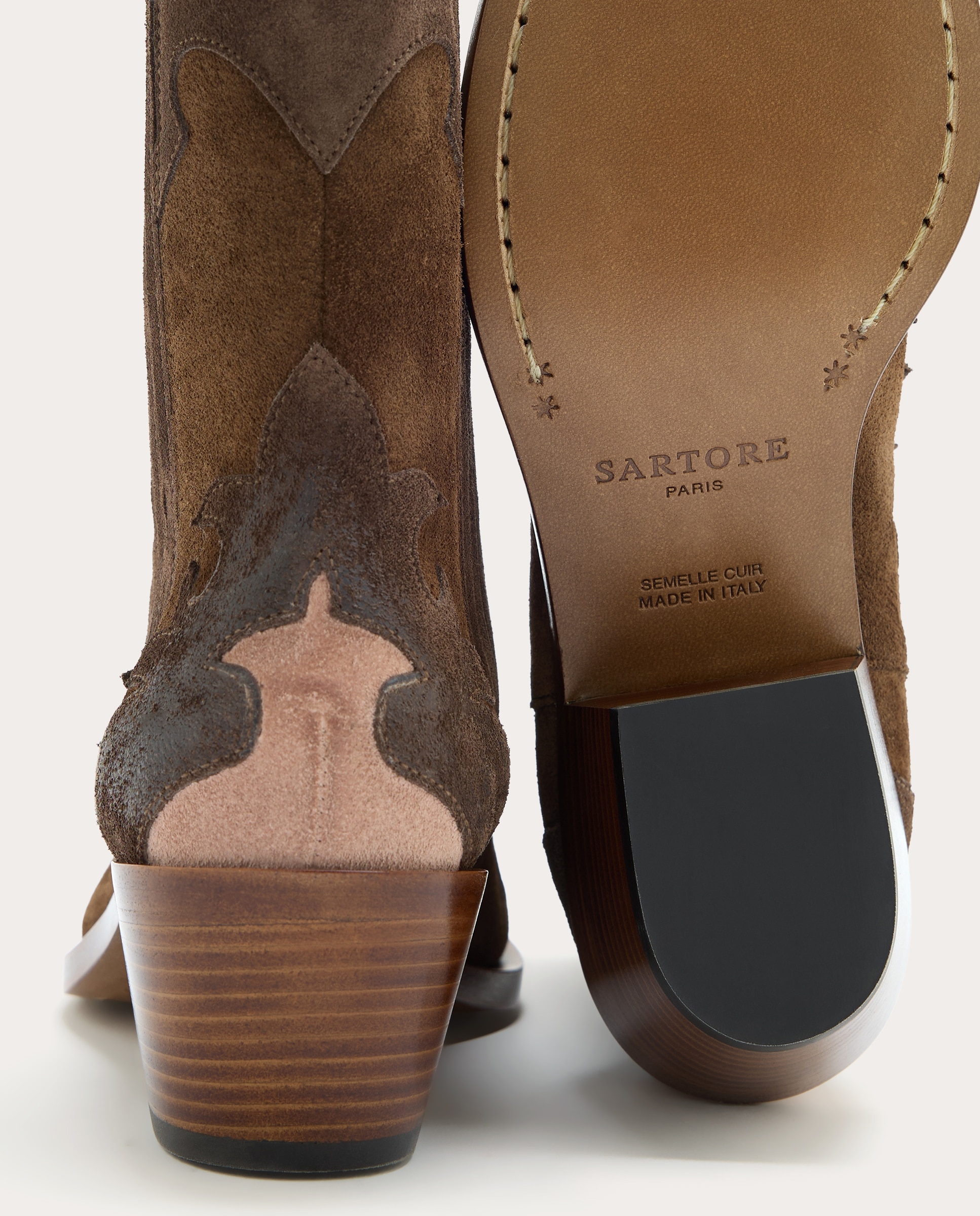 Botins Estilo Cowboy em Camurça Castanho-4