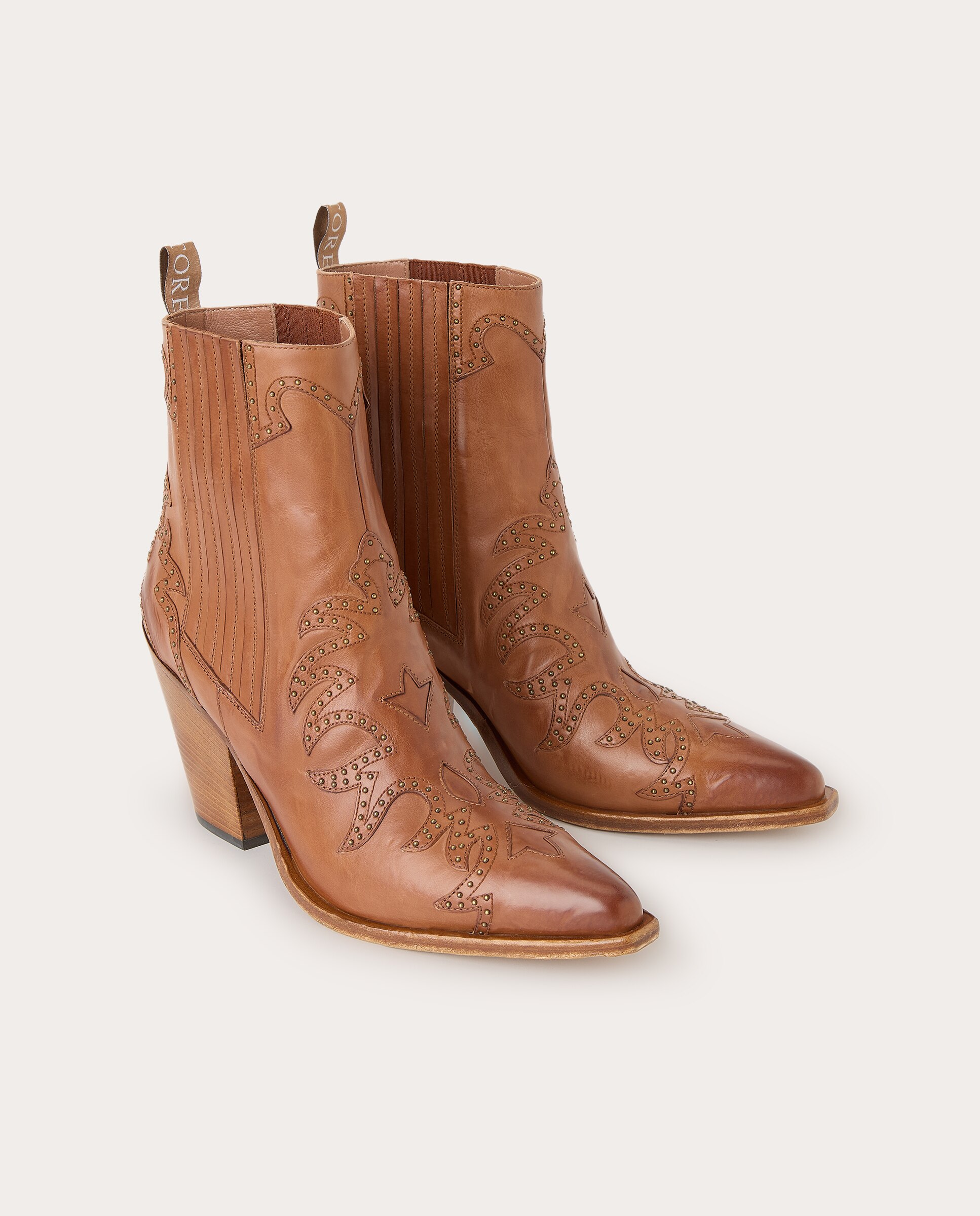 Botins Estilo Cowboy em Pele Camel-2
