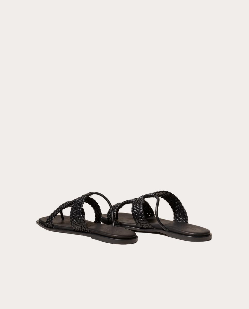 Sandalias de Tiras de Pele Preto-2