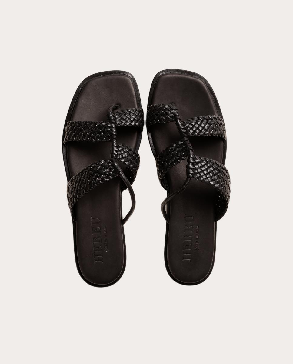 Sandalias de Tiras de Pele Preto-3