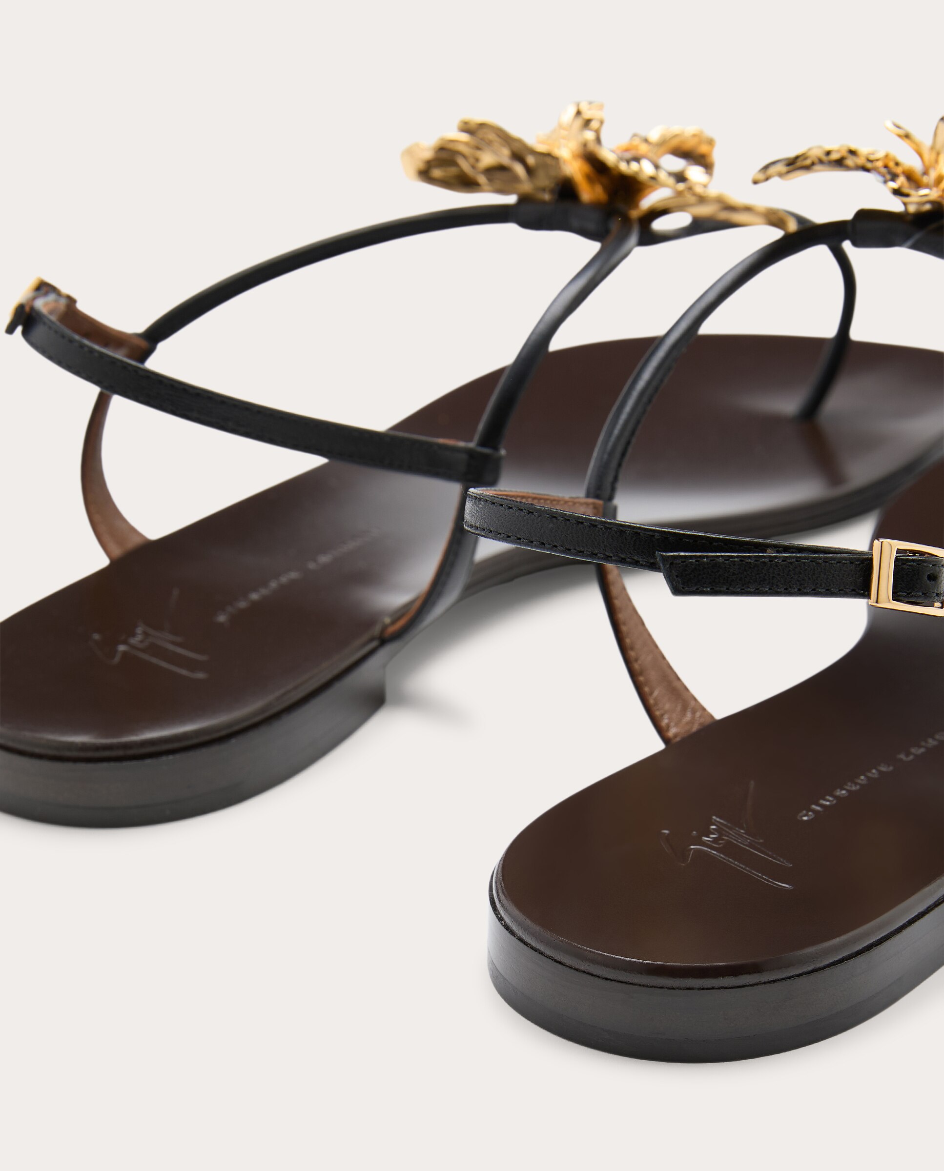 Sandalias planas de piel - Negro Negro-3