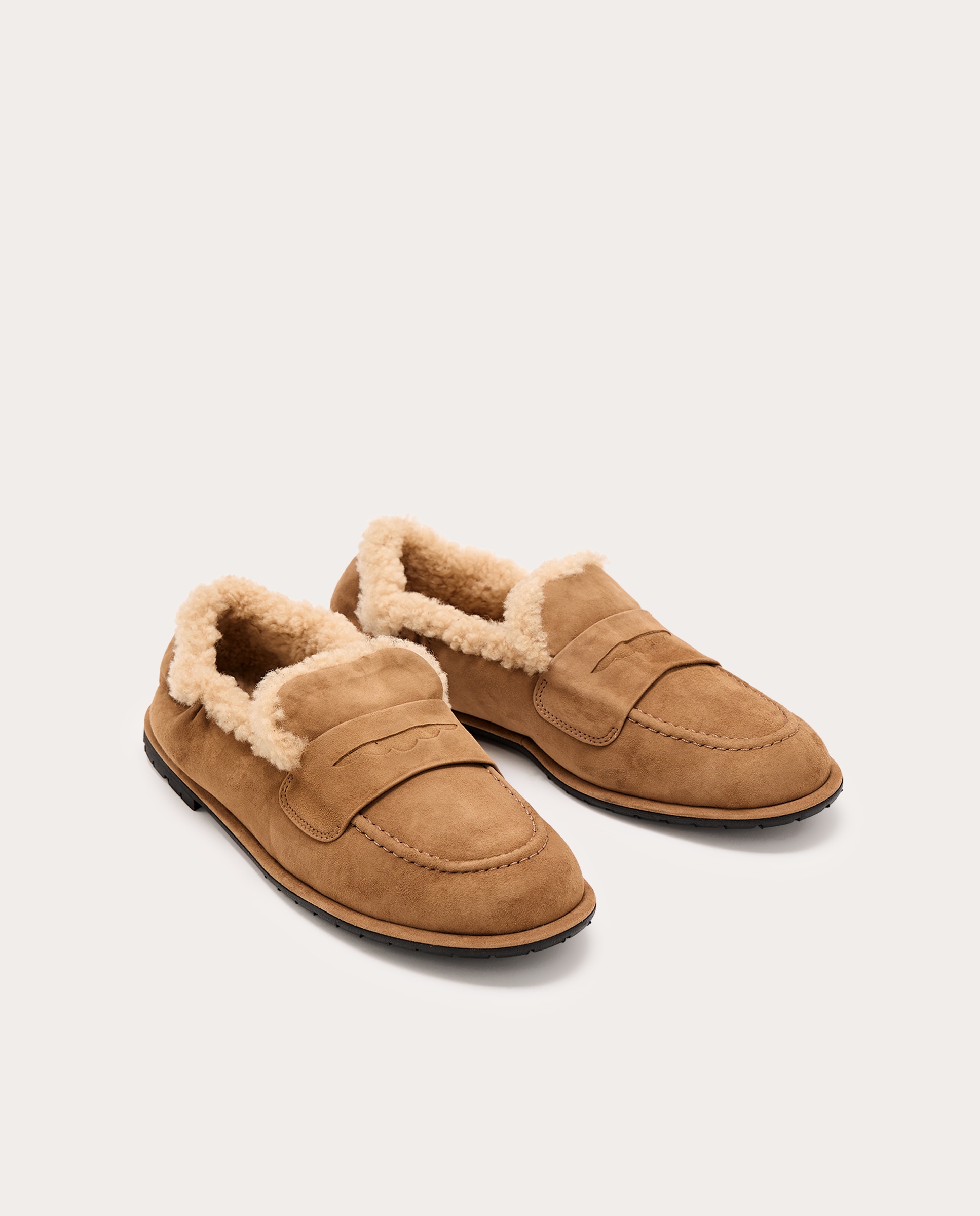 Mocassins Mia de Camurça com Forro de Pelo Castanho-claro-2