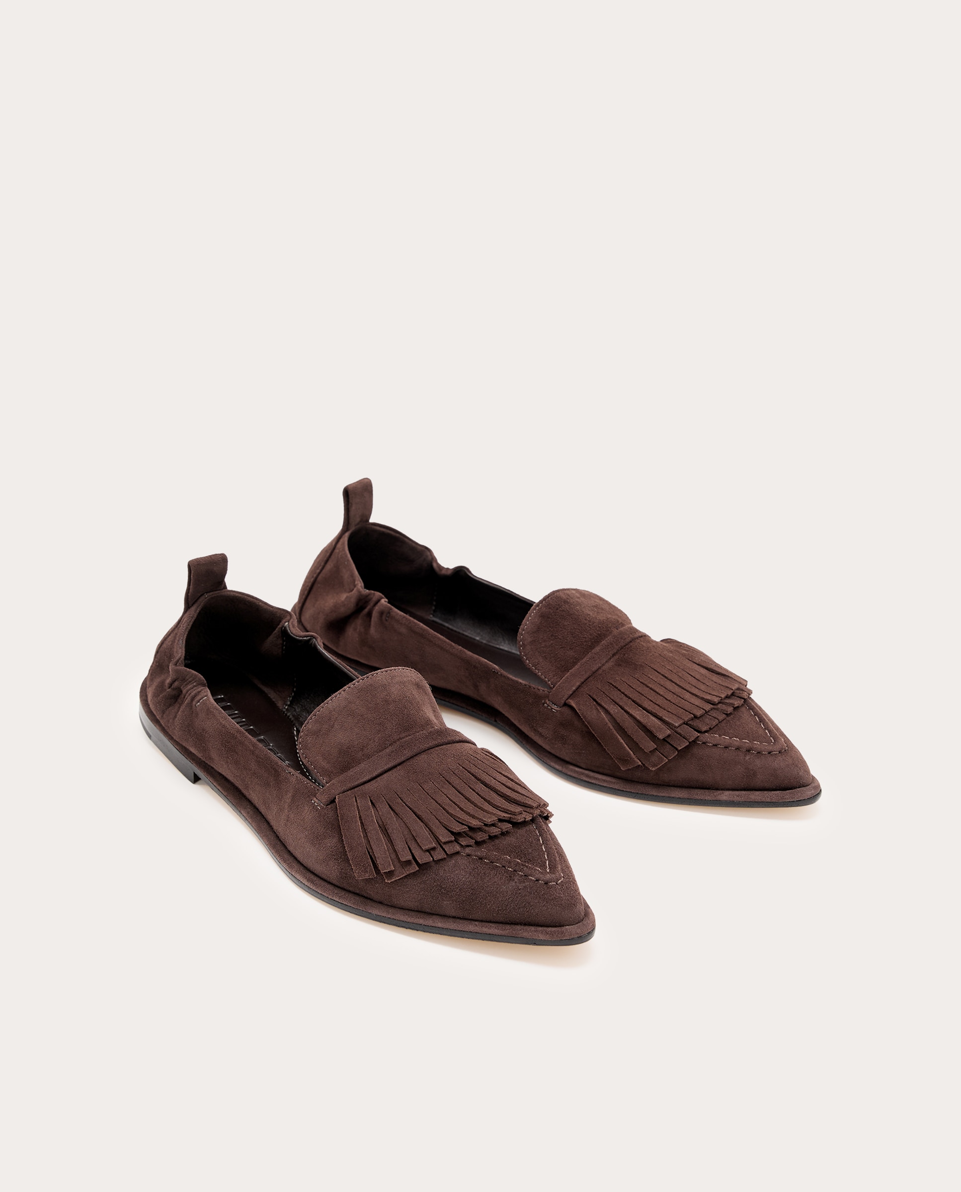 Mocassins Grace de Camurça com Franjas Castanho-2