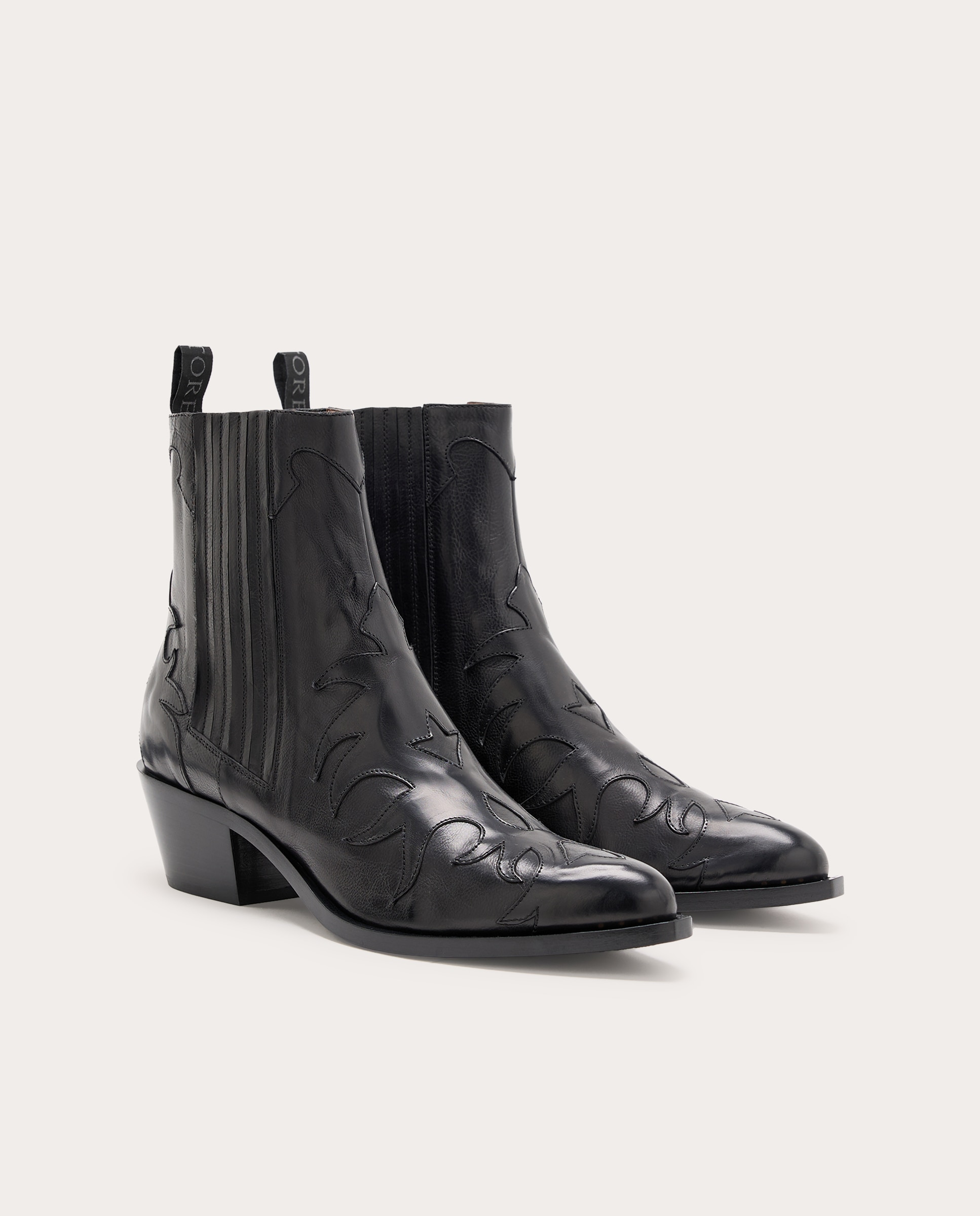 Botines cowboy de piel - Negro Negro-2