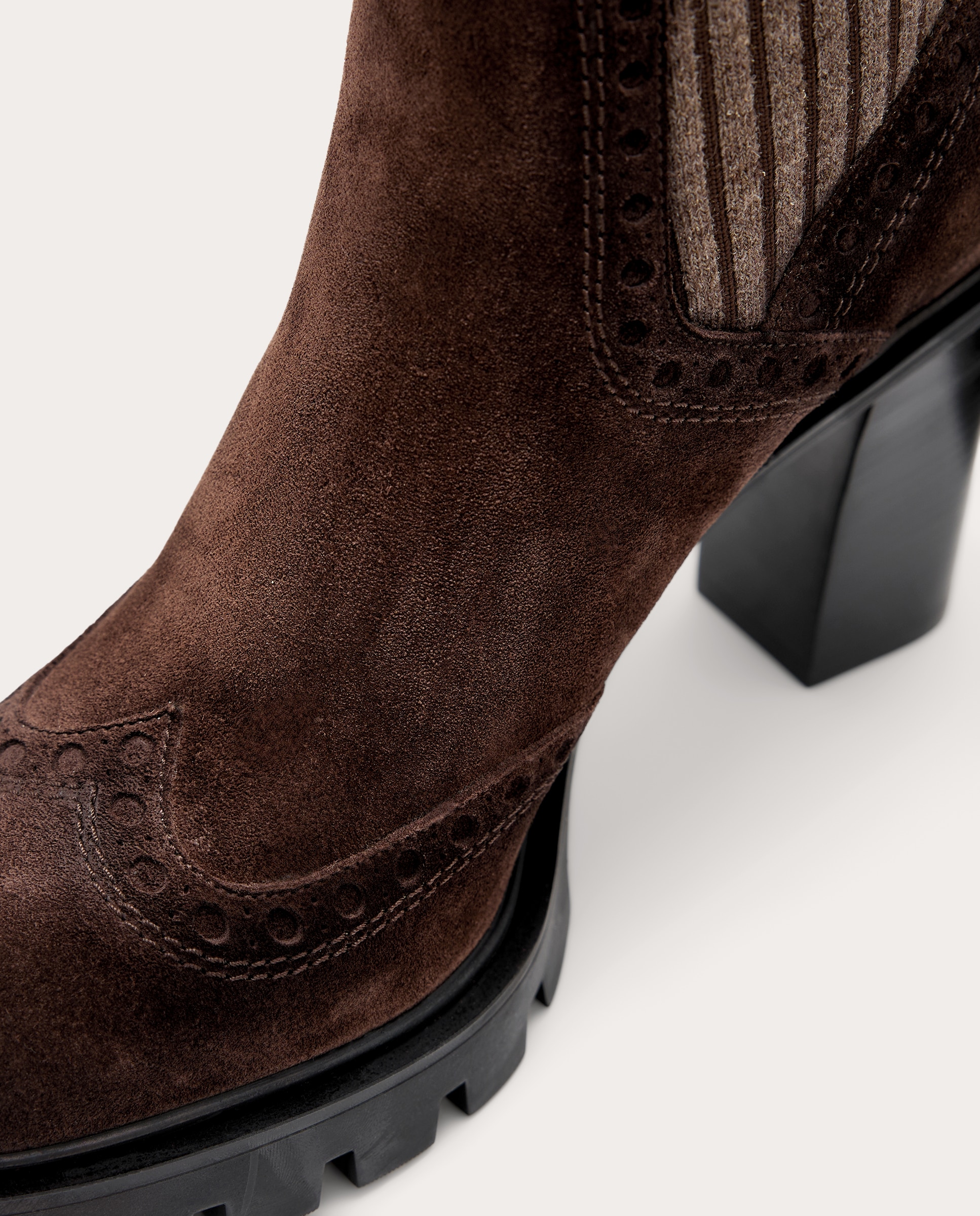 Botín Chelsea brogue de piel con tacón - Marrón Marrón-5
