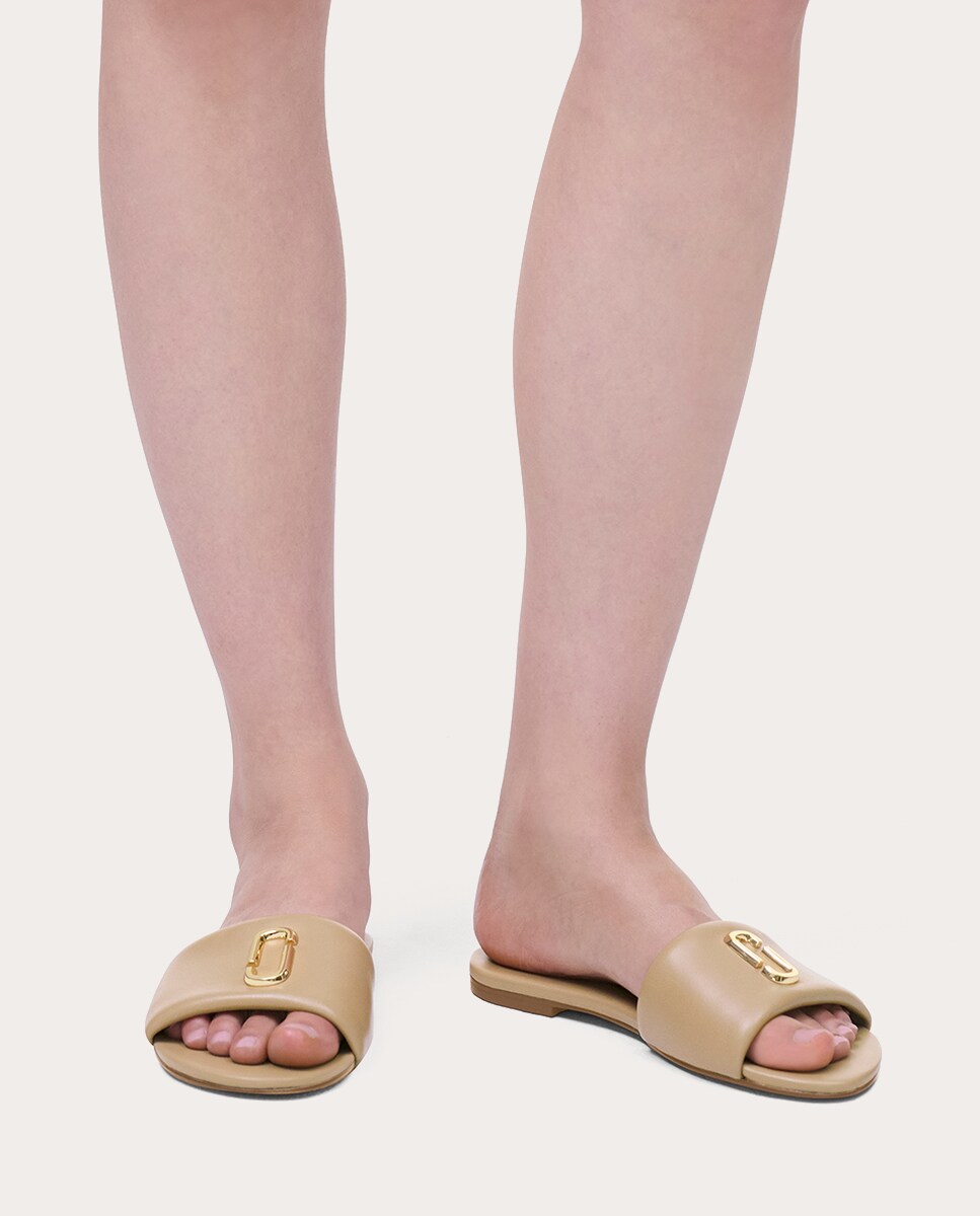 Sandálias rasas em pele Camel-2