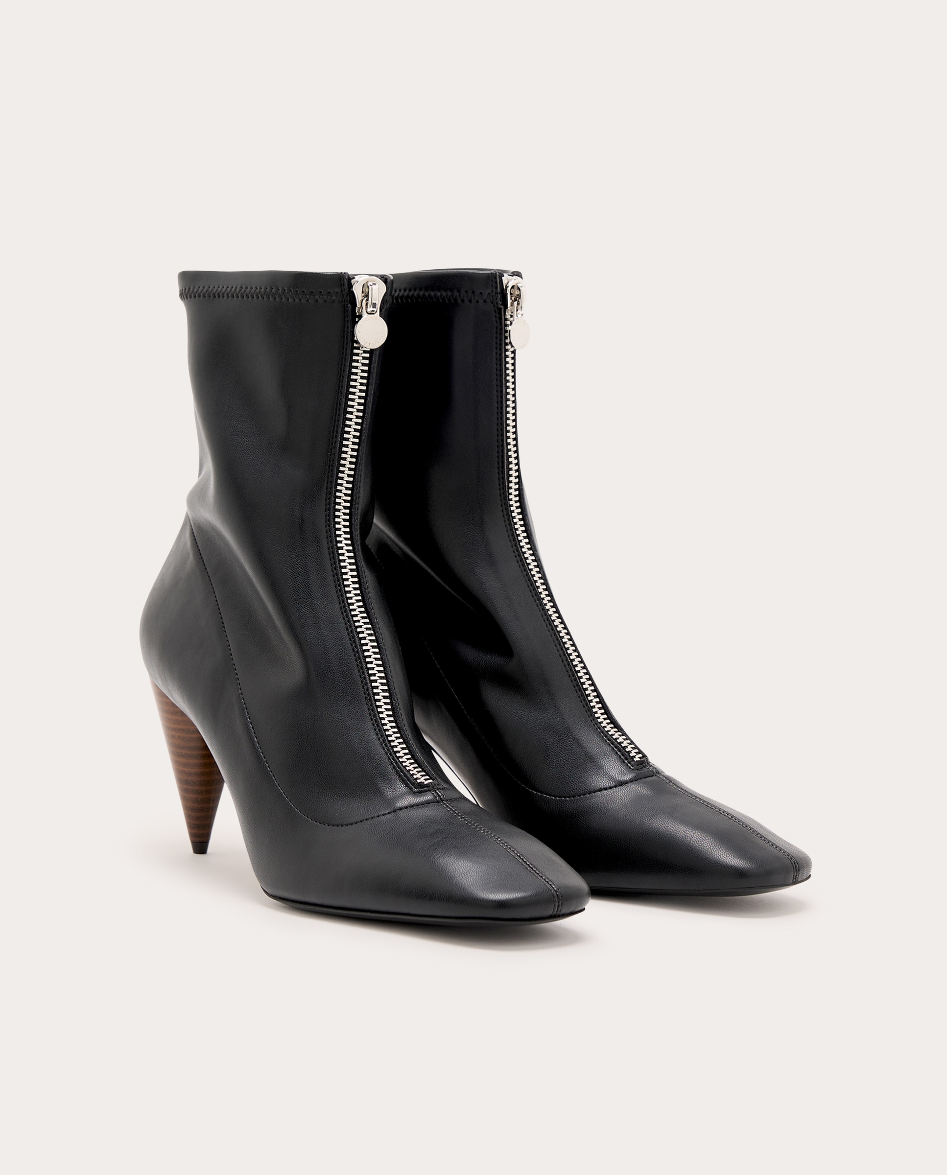 Botines con cremallera y tacón cónico - Negro Negro-2