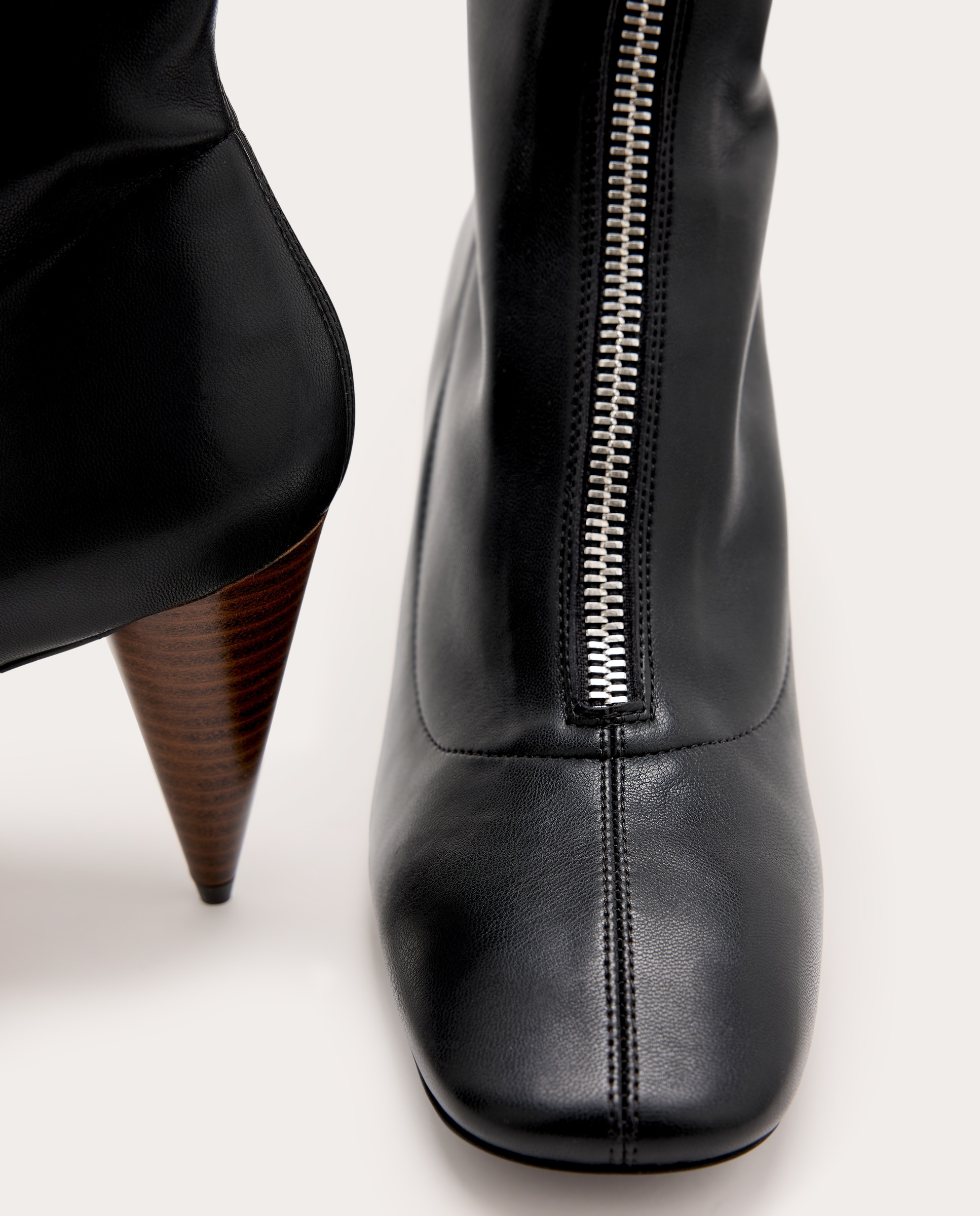 Botines con cremallera y tacón cónico - Negro Negro-5