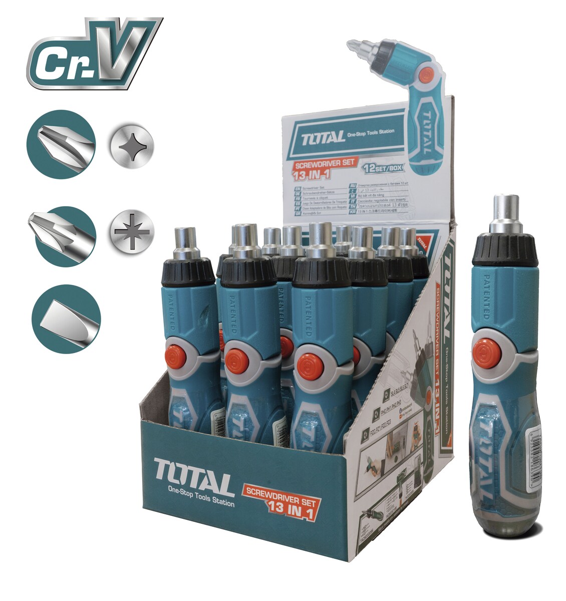 Chave de Fendas de Roquete Articulável + 12 Pontas Turquesa-7