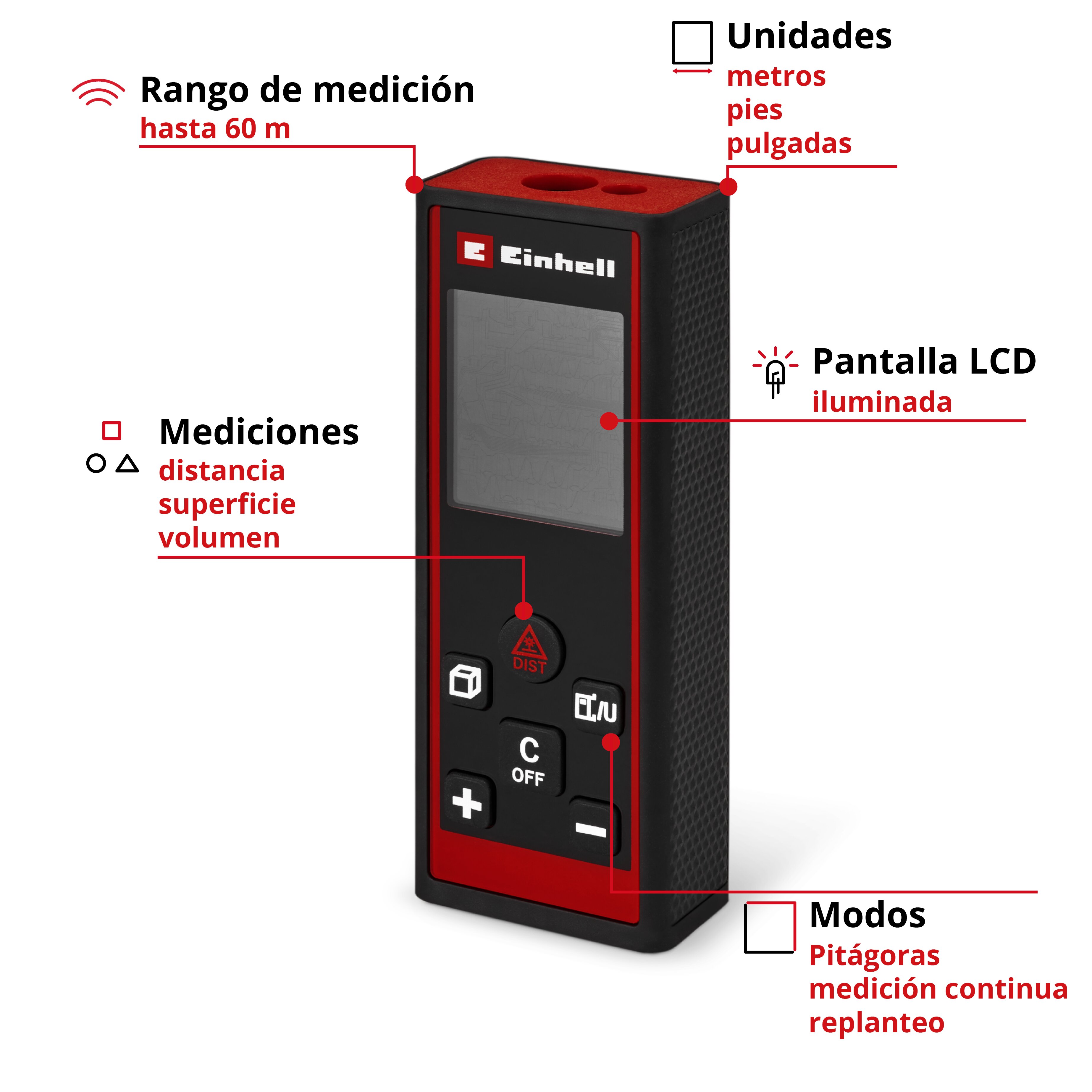 Medidor láser Einhell TC-LD 60 R Rojo-3