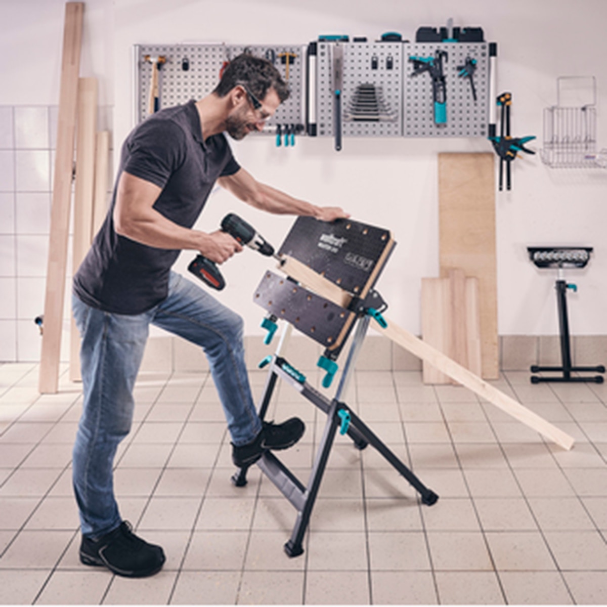 Banco plegable de trabajo y sujeción Master 650 Ergo Gris / Azul-5