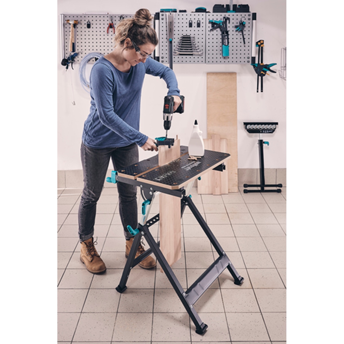 Banco plegable de trabajo y sujeción Master 650 Ergo Gris / Azul-9