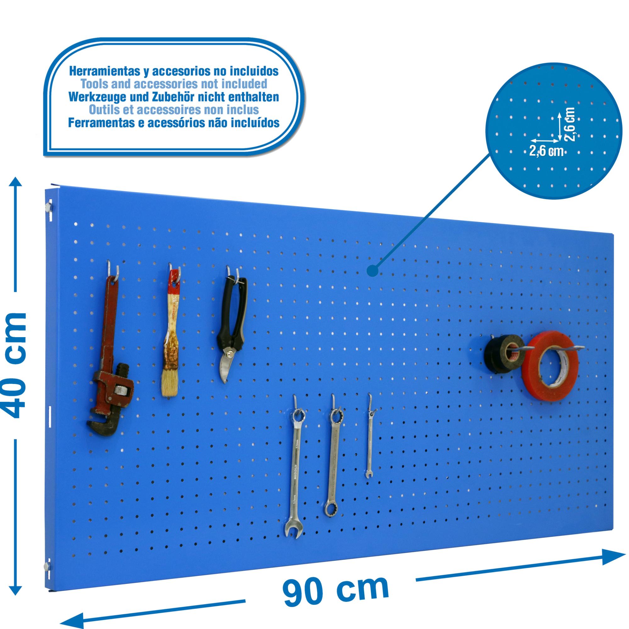 Panel Herramientas Panelclick 90 x 40 x 3,5 cm con 8 Ganchos Azul-2