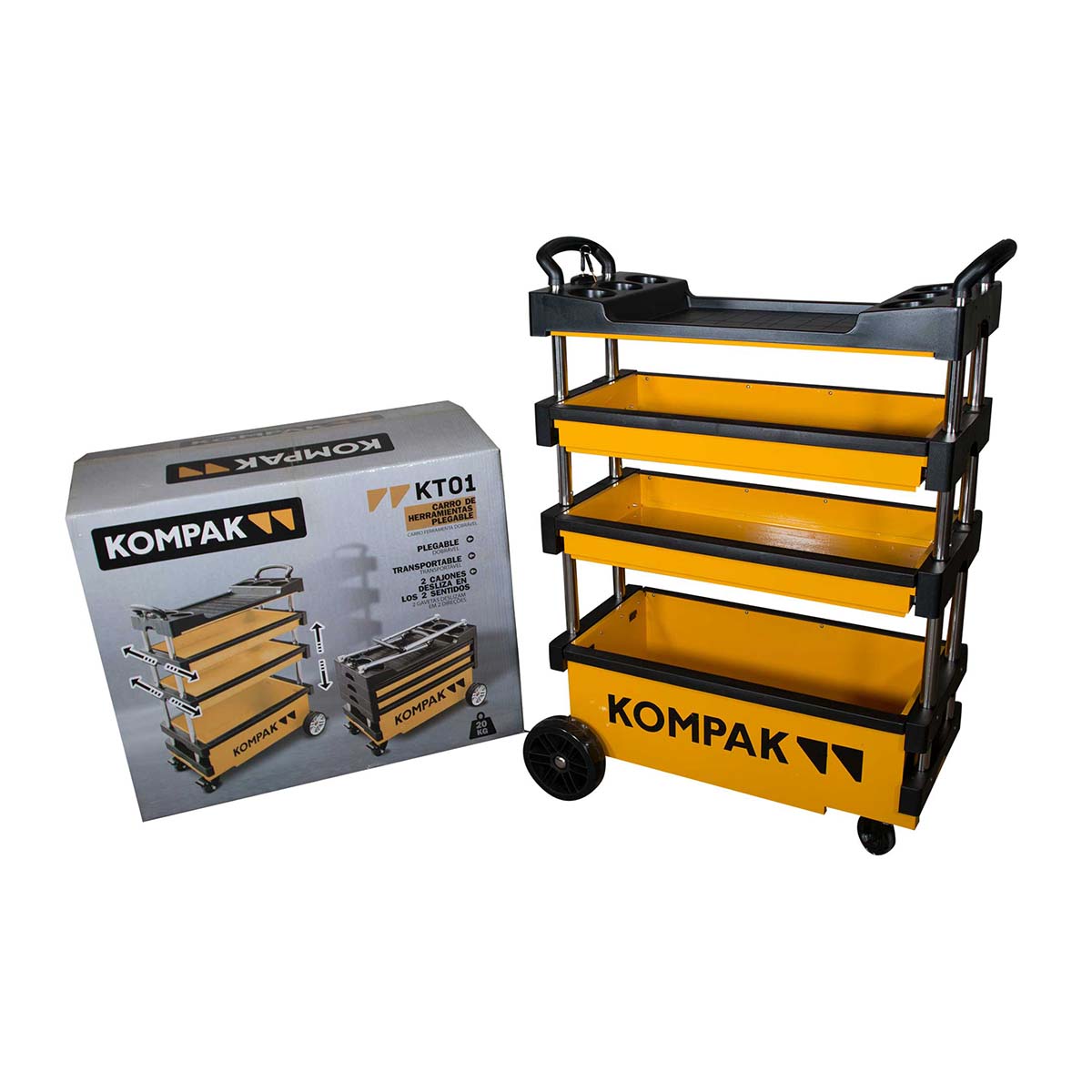 Carro Taller Plegable con Mesa de Trabajo KT01 Amarillo / Negro-11