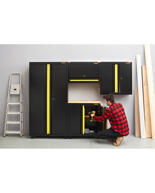 Banco de Trabalho Fixo com Armário Baixo de 2 Portas Preto / Amarelo-3