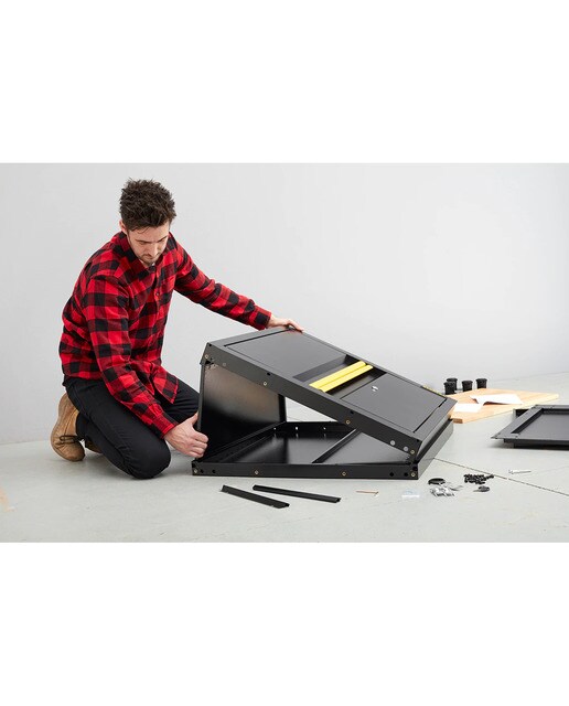 Banco de Trabalho Fixo com Armário Baixo de 2 Portas Preto / Amarelo-4