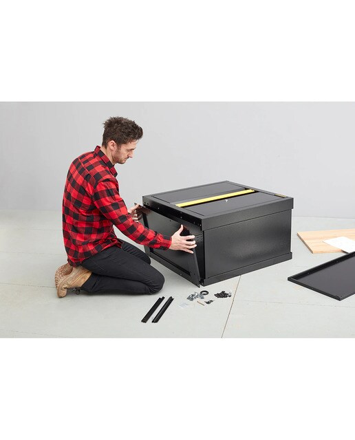 Banco de Trabalho Fixo com Armário Baixo de 2 Portas Preto / Amarelo-7