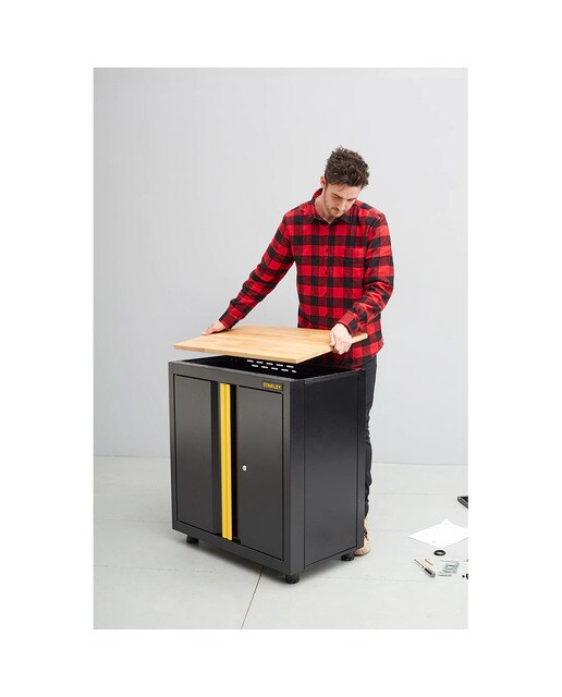 Banco de Trabalho Fixo com Armário Baixo de 2 Portas Preto / Amarelo-10