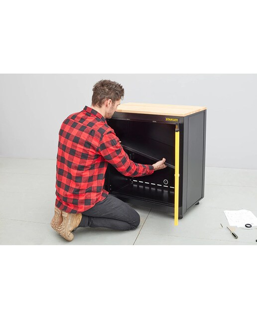 Banco de Trabalho Fixo com Armário Baixo de 2 Portas Preto / Amarelo-11