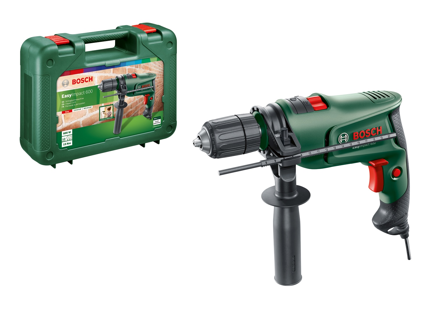 Taladro Percutor Eléctrico con cable a red 600 W Easy Impact 600 + Maletín Verde / Negro-2