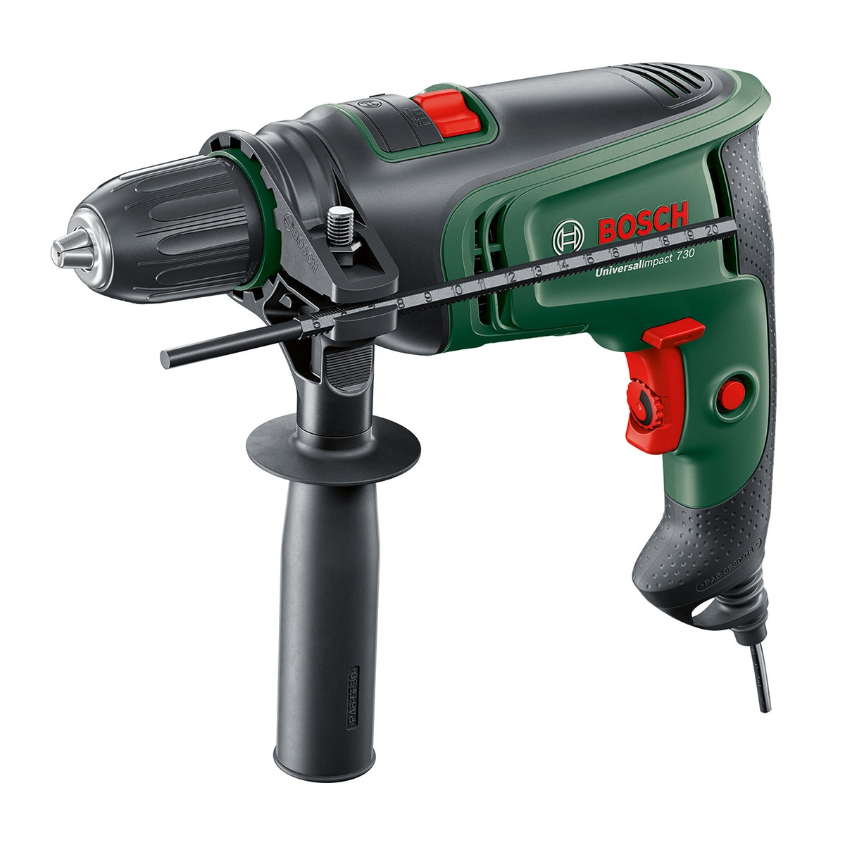 Taladro Percutor Eléctrico con cable a red Universal Impact 730 W con Maletín Verde / Negro-3