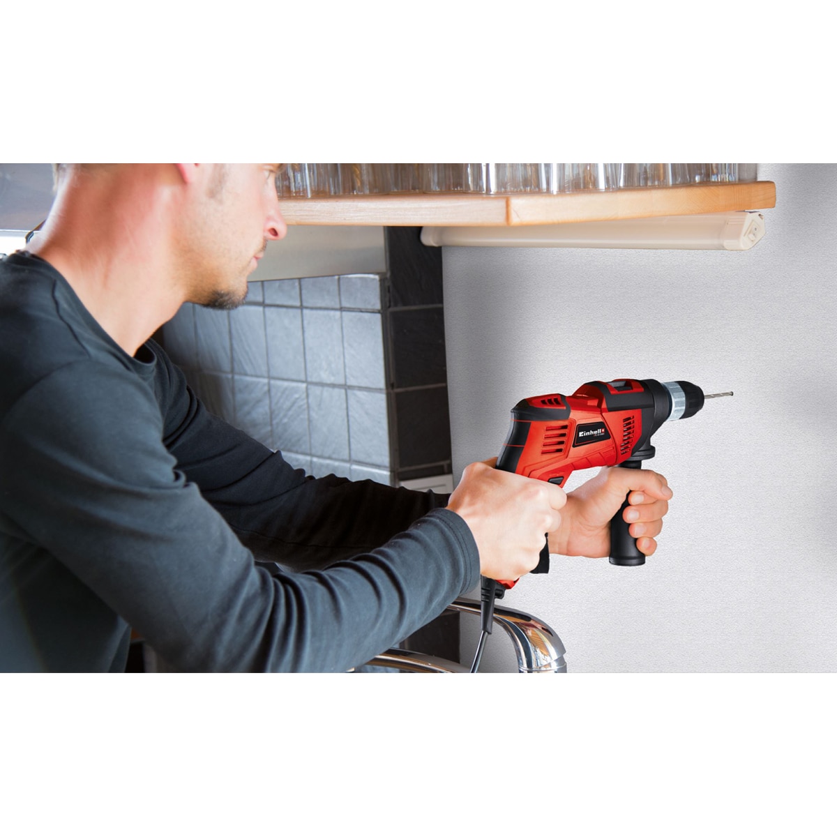 Taladro Percutor Eléctrico con Cable a Red 550 W TC-ID 550 E Rojo / Negro-4