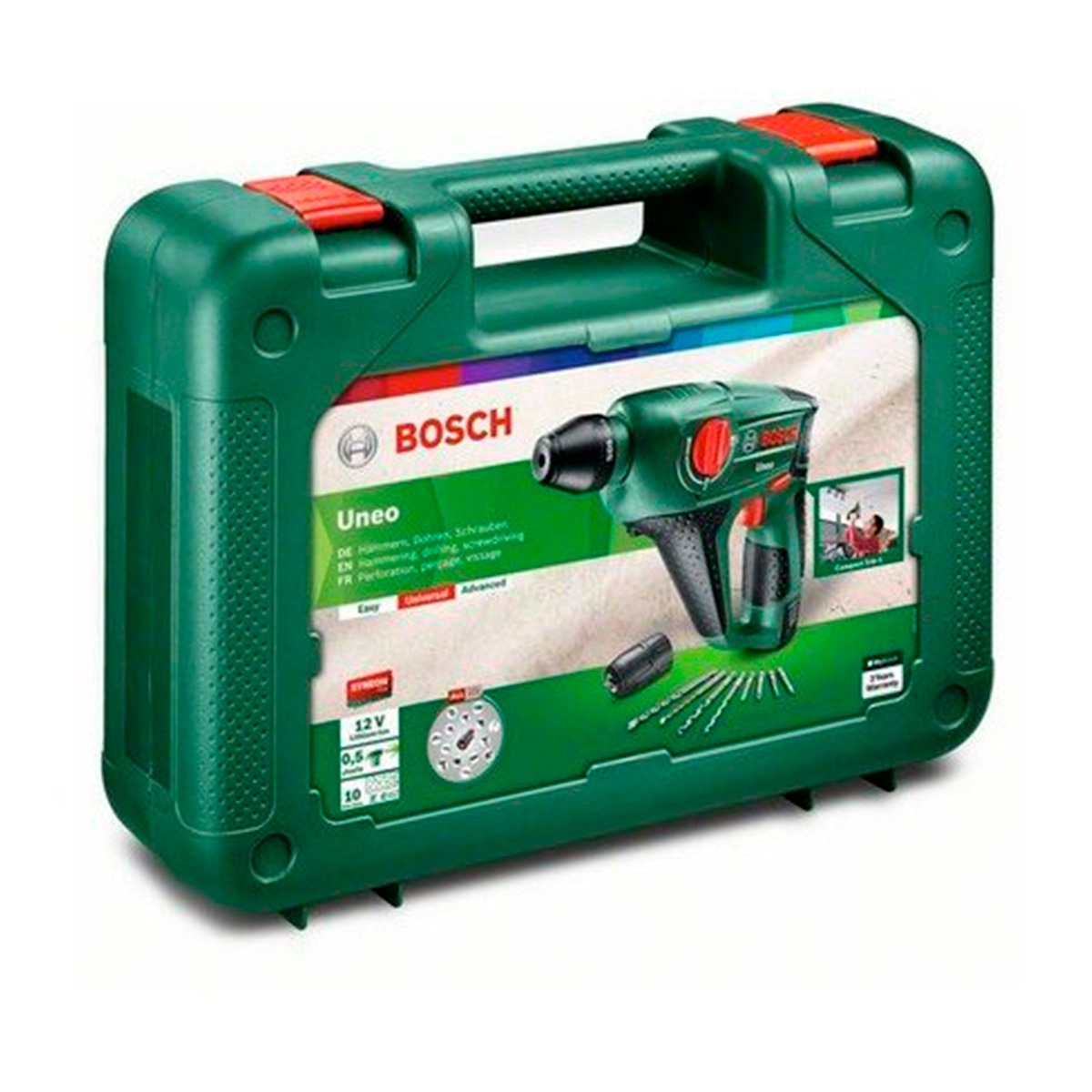 Taladro Atornillador Percutor a Batería 12 V Uneo Verde / Negro-2